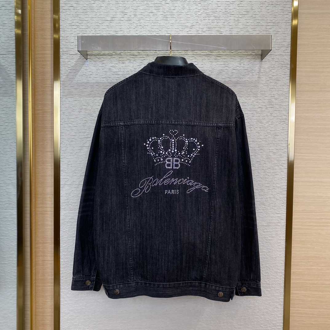Balenciaga Logo Rhinestone Embellished Denim Jacket - 
