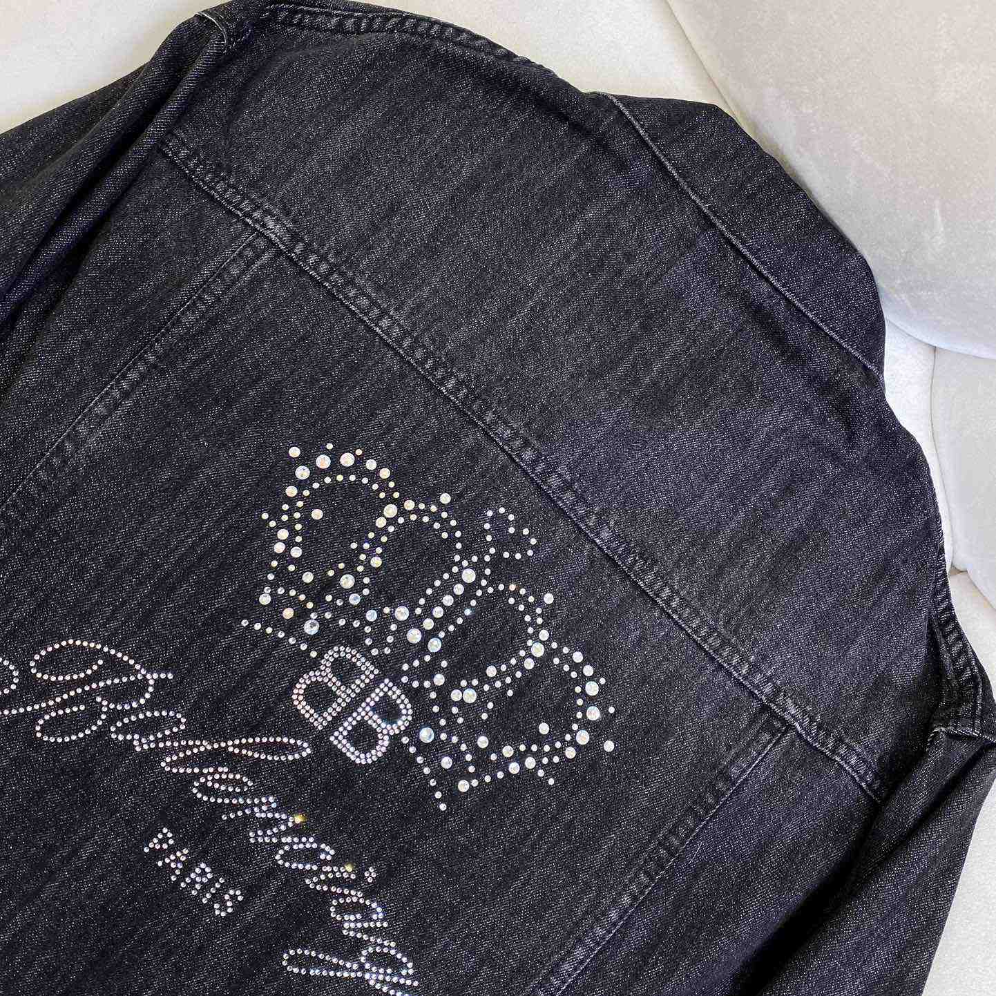 Balenciaga Logo Rhinestone Embellished Denim Jacket - 