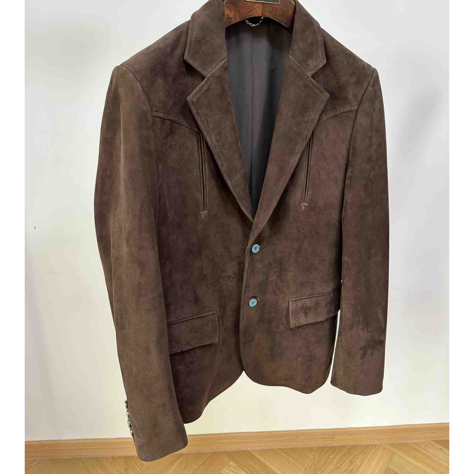 Louis Vuitton Single-Breasted Nubuck Leather Jacket   1AFXFK - 