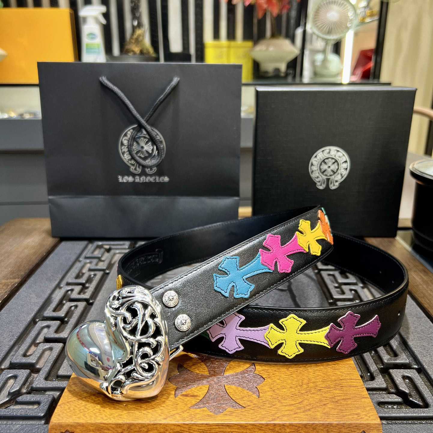 Chrome Hearts Colorful Cross Stitch CH Crochet Belt - 