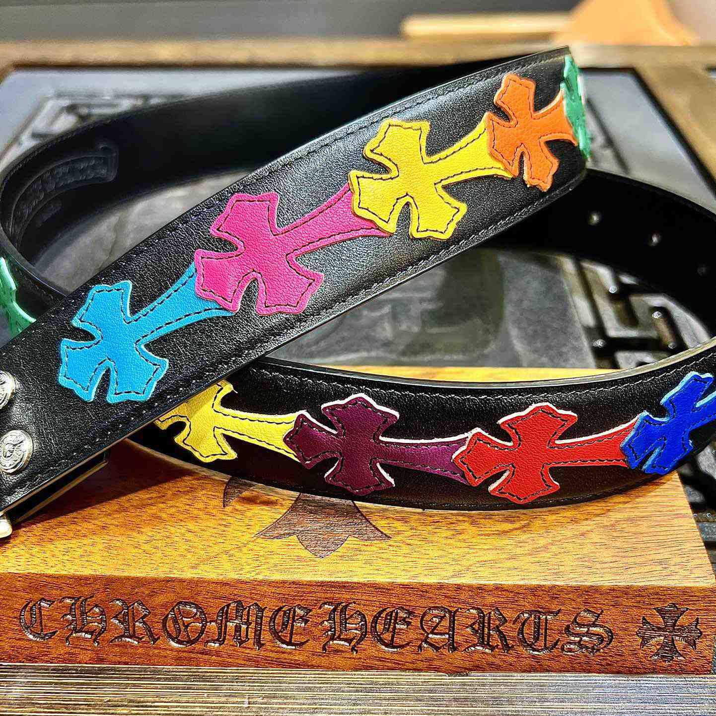 Chrome Hearts Colorful Cross Stitch CH Crochet Belt - 