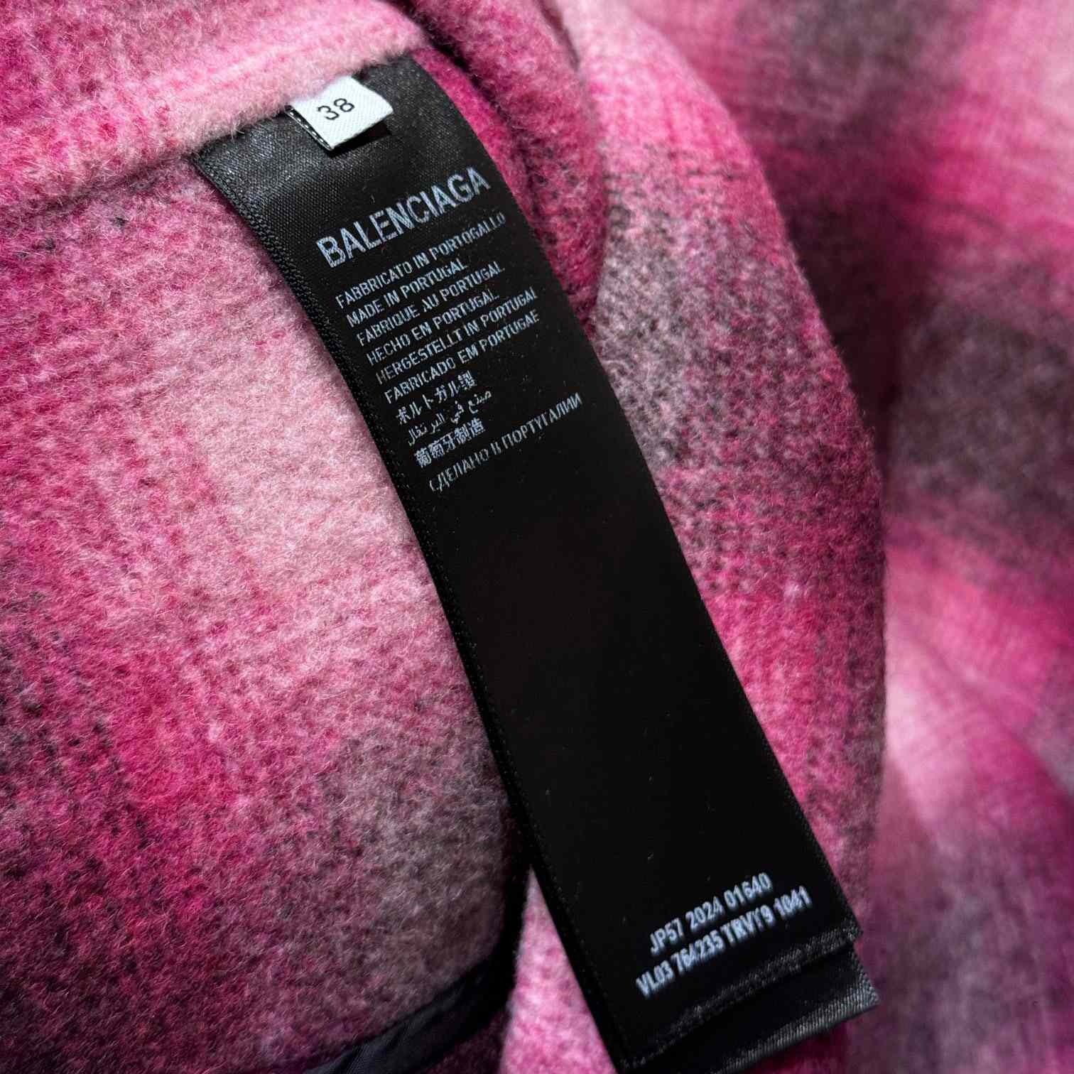 Balenciaga Padded Shirt In Pink And Black Check Flannel - 