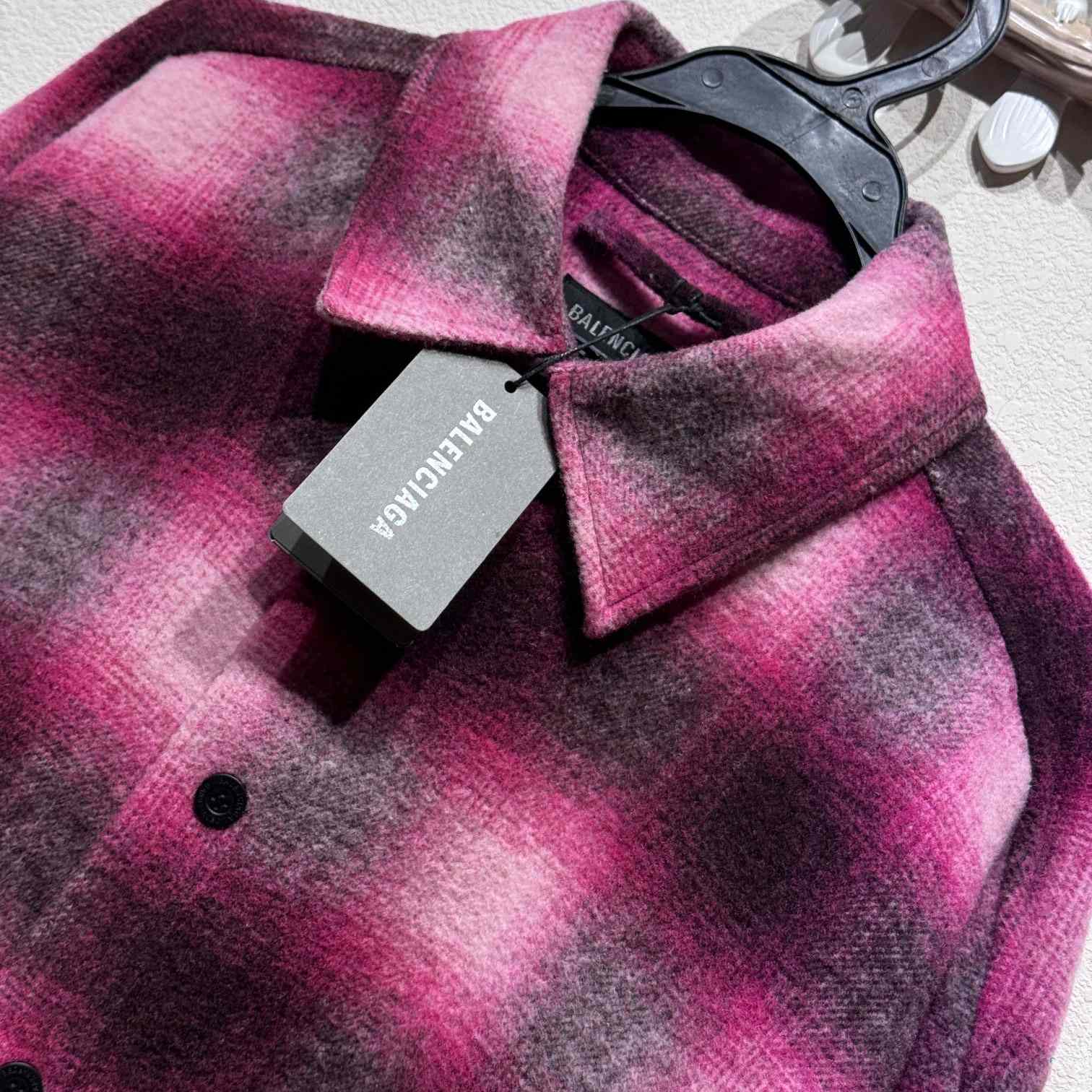 Balenciaga Padded Shirt In Pink And Black Check Flannel - 