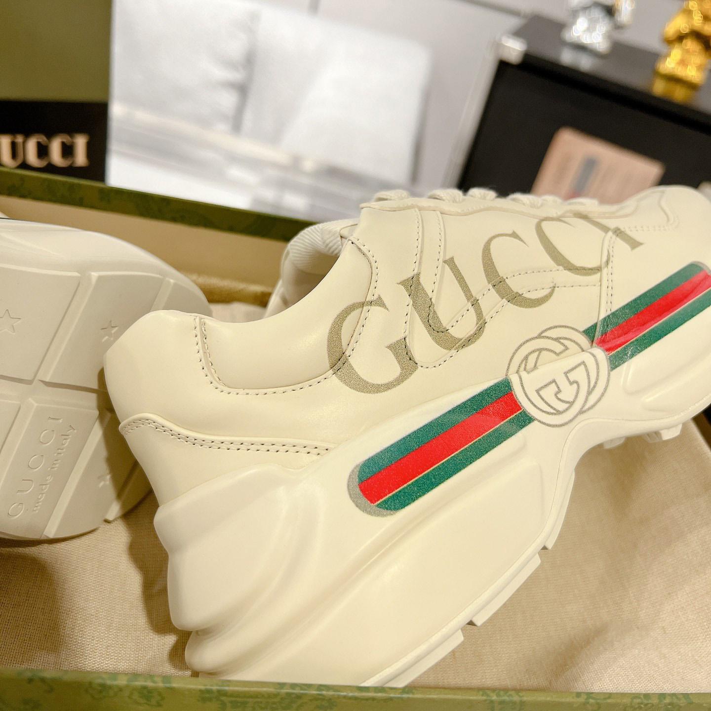 Gucci Rhyton Logo Ivory Leather Sneaker - 