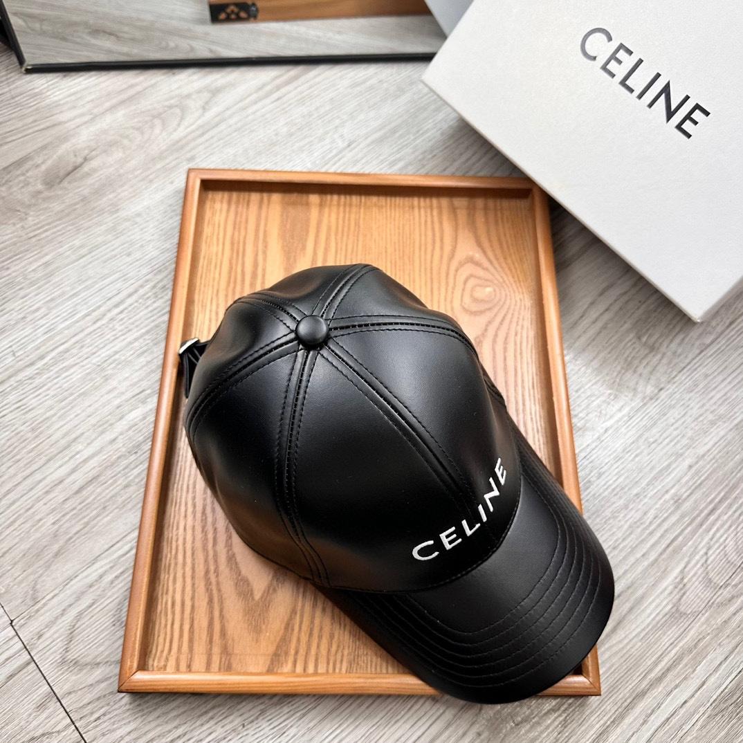 Celine Black Leather Baseball Cap - DesignerGu