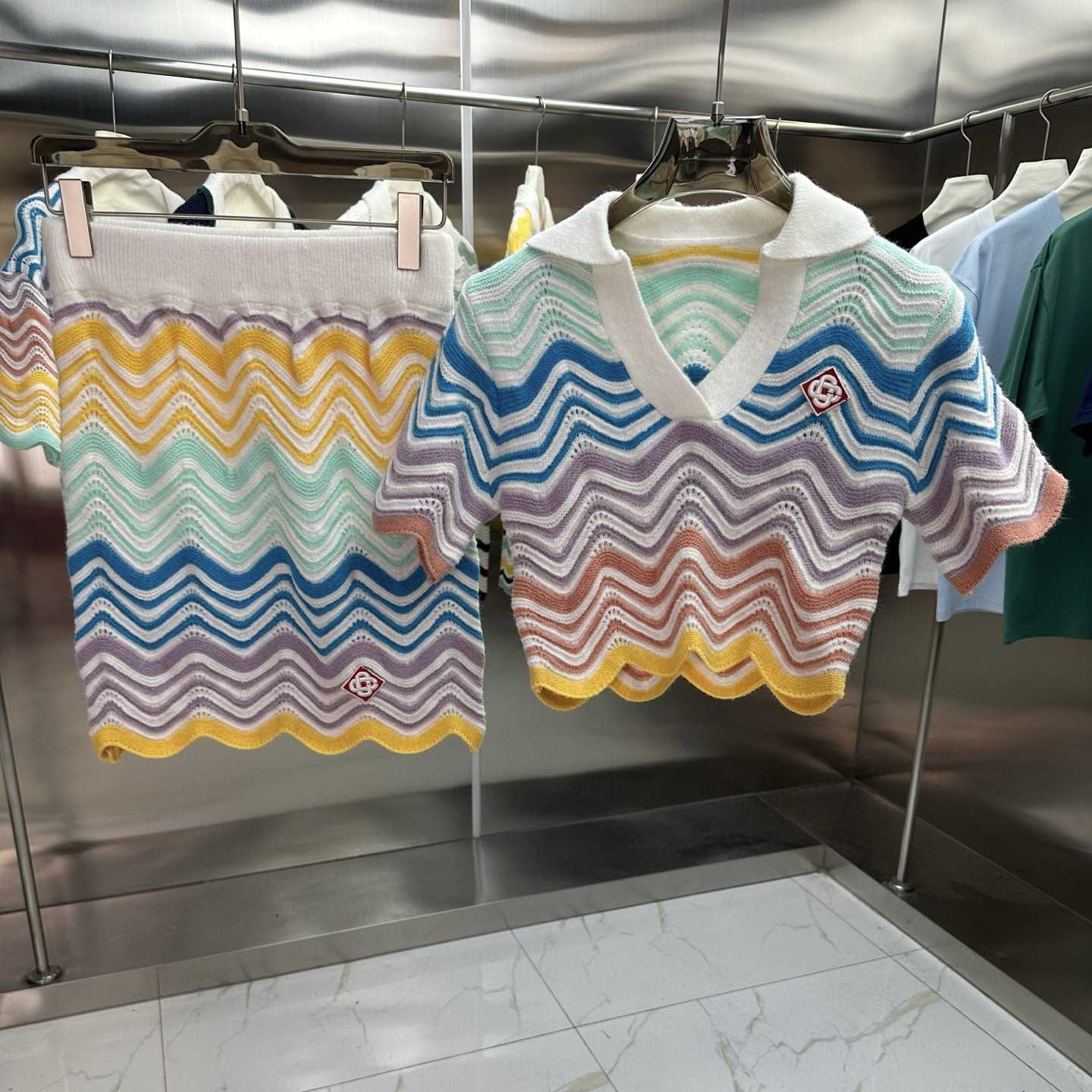 Casablanca Gradient Wave Crochet Top And Short Skirt - DesignerGu