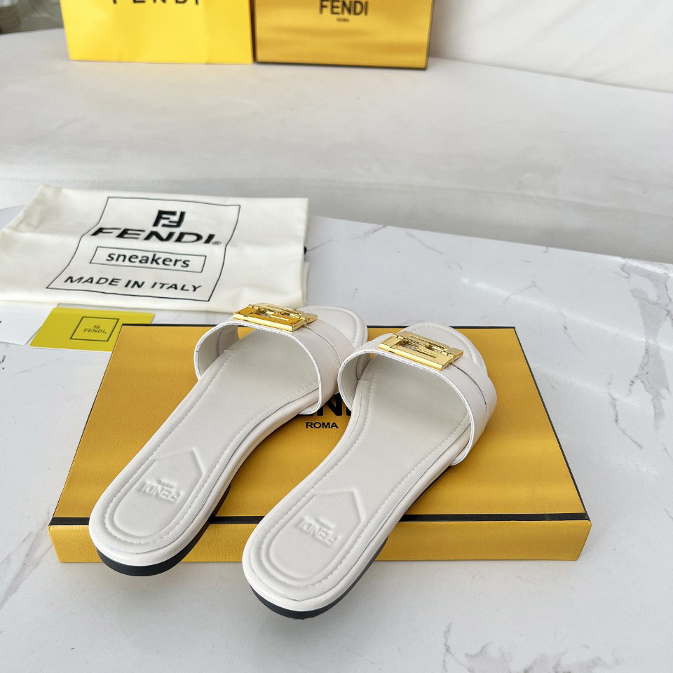 Fendi FFold White Leather Sandals - DesignerGu