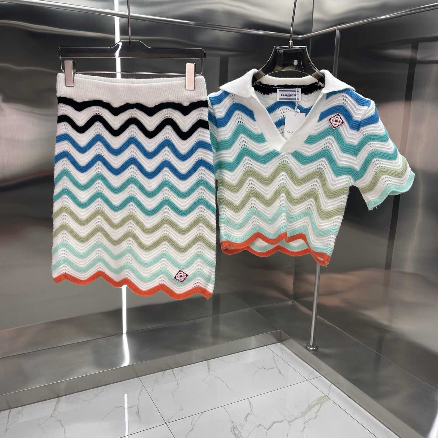 Casablanca Gradient Wave Crochet Top And Short Skirt - DesignerGu