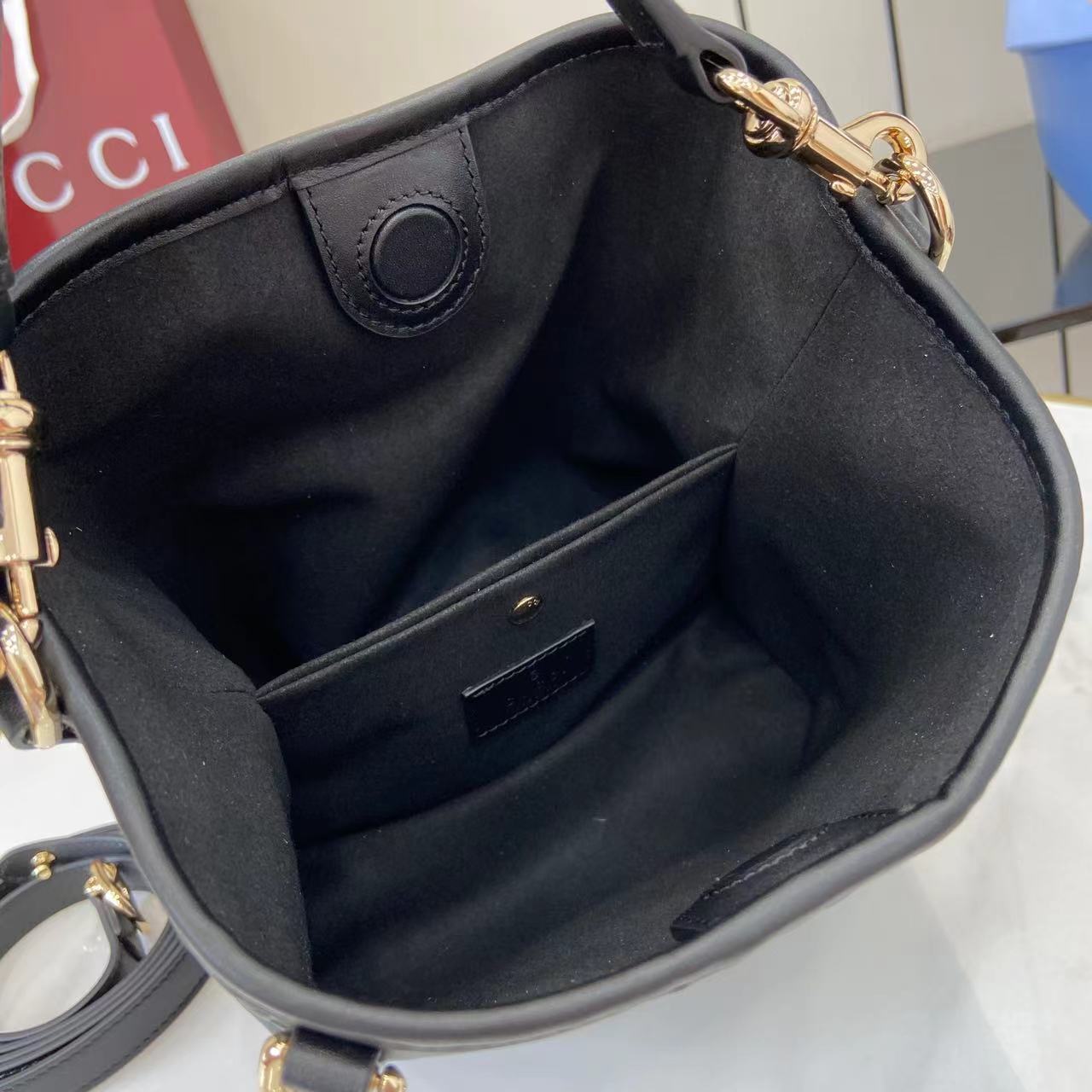 Gucci GG Emblem Small Bucket Bag  - DesignerGu