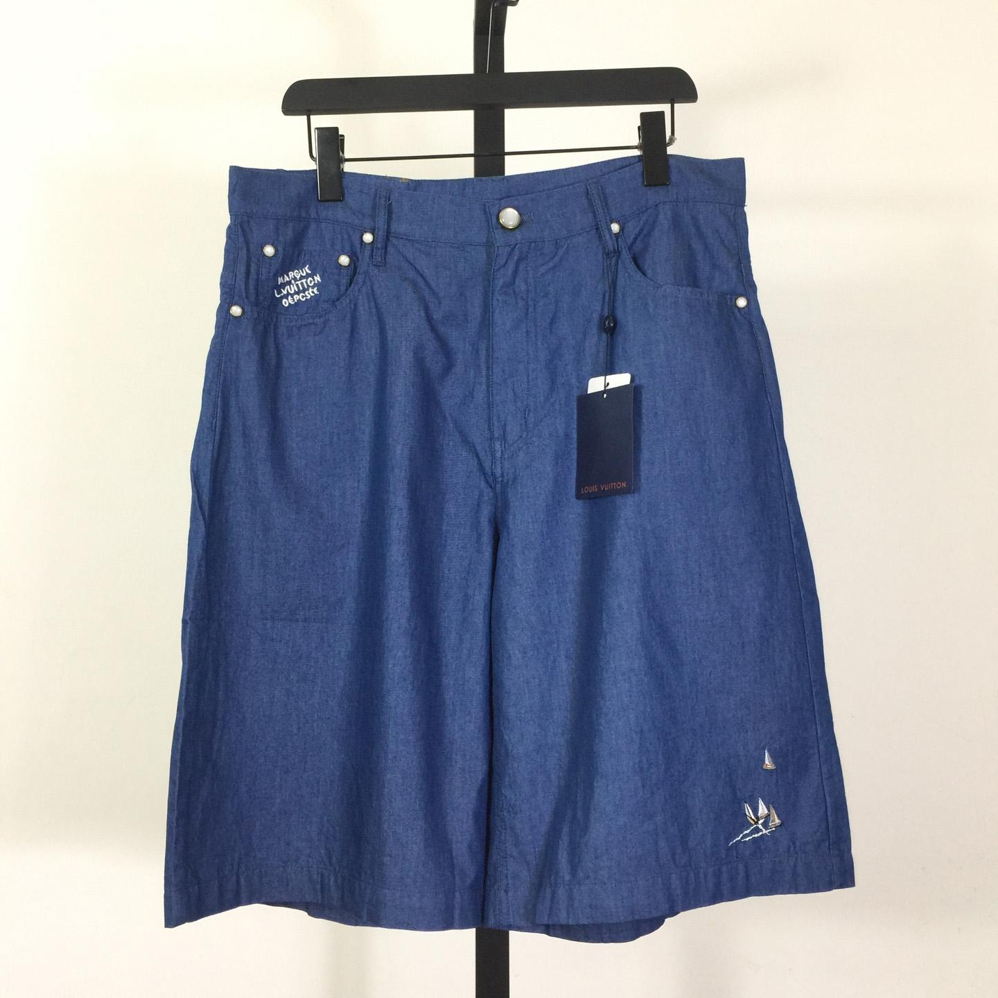Louis Vuitton Embroidered Chambray Shorts   1AHVBT - DesignerGu