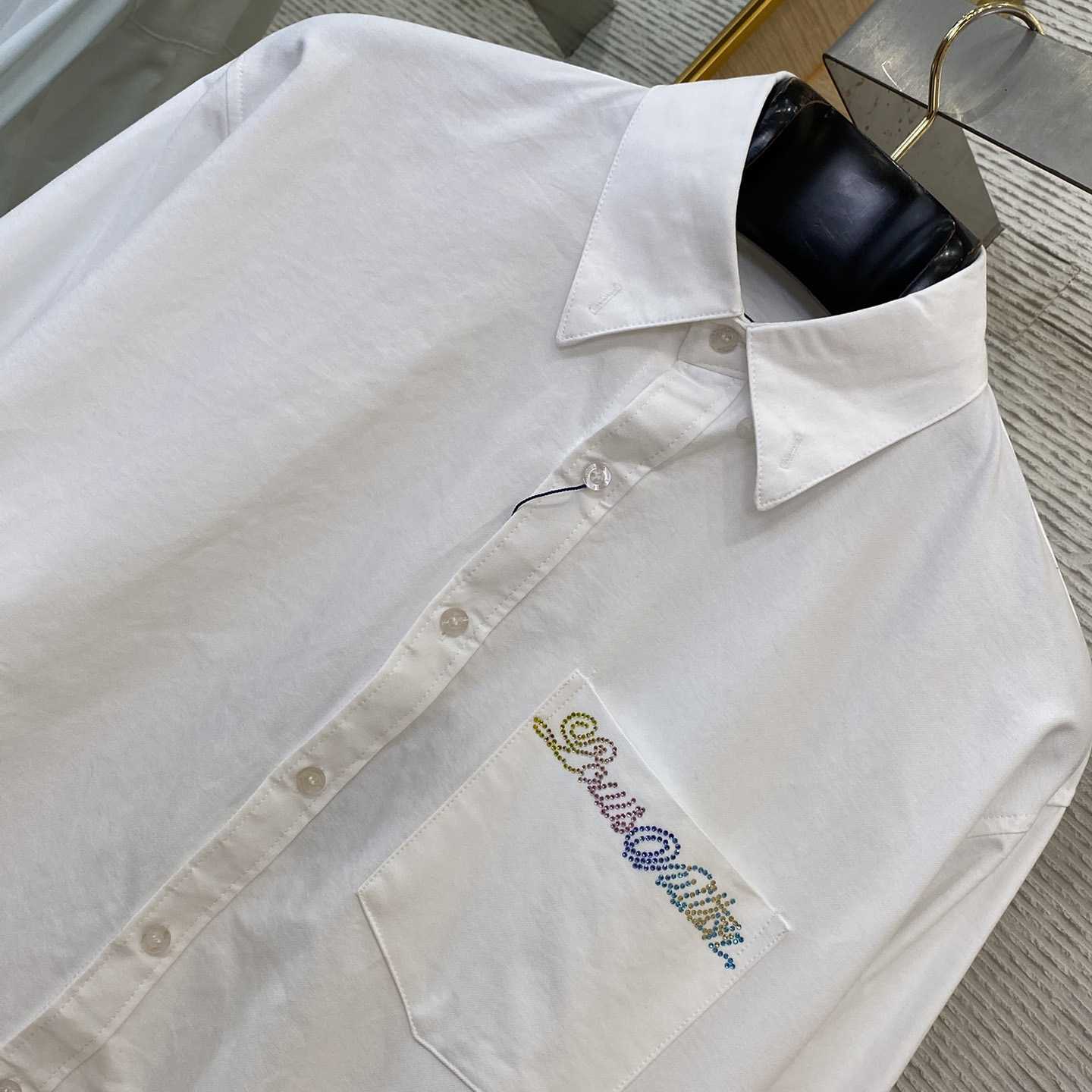 Louis Vuitton Embellished Long-Sleeved Cotton Shirt   1AGTQ7 - DesignerGu