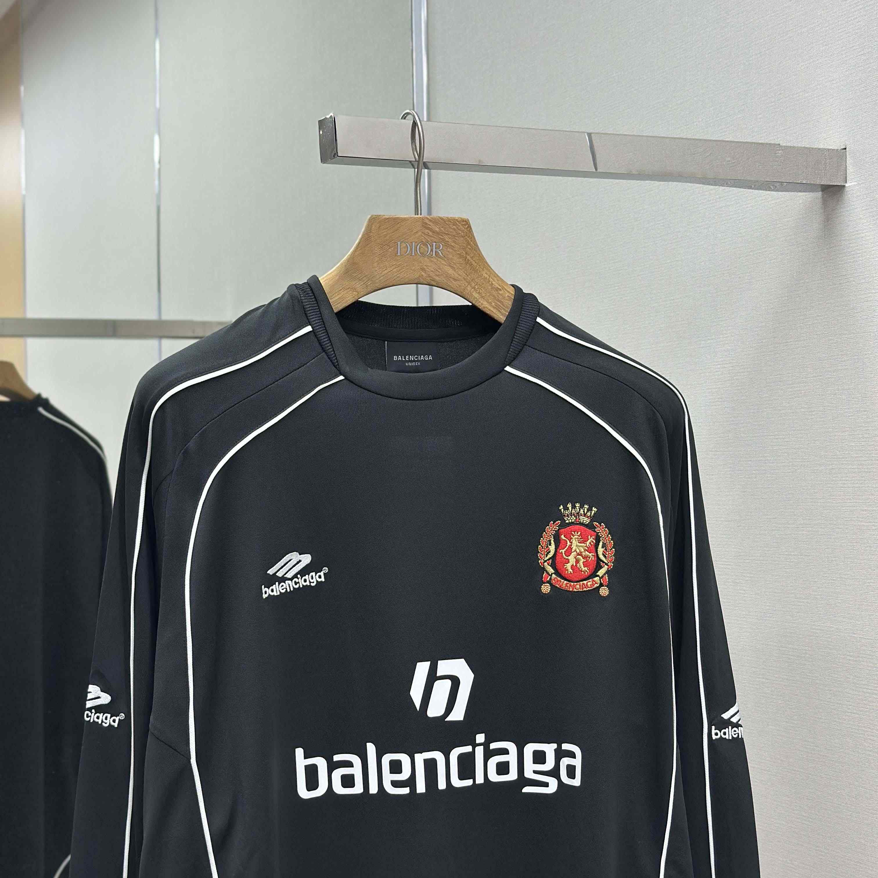 Balenciaga Paris Black Long Sleeve Soccer Jersey - DesignerGu