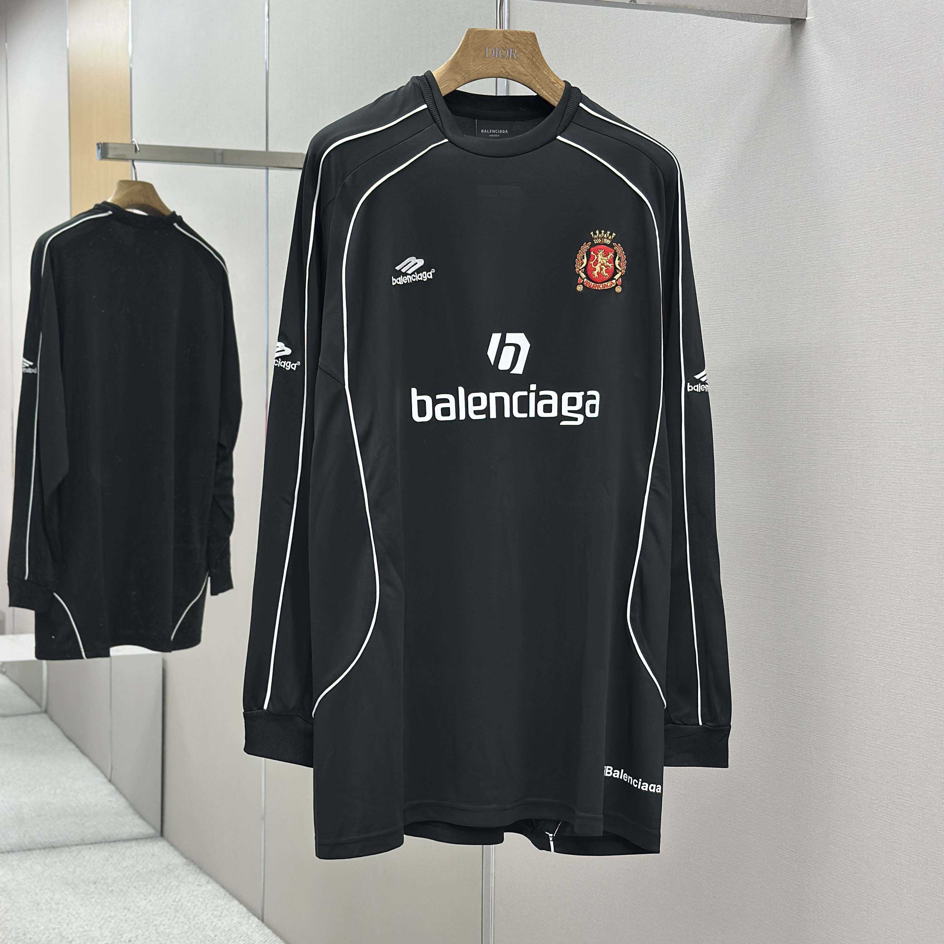 Balenciaga Paris Black Long Sleeve Soccer Jersey - DesignerGu