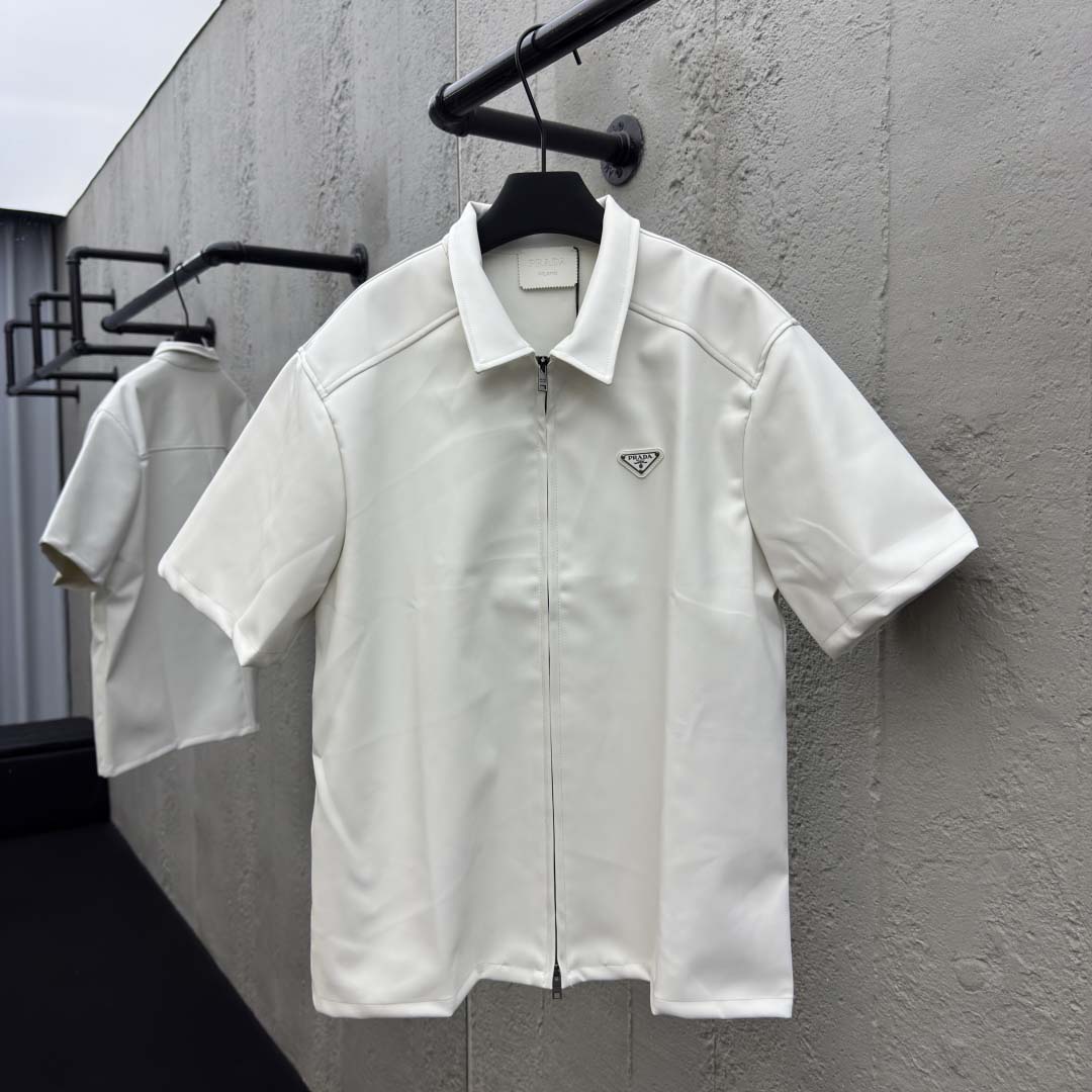 Prada Men's Nappa Leather Short-Sleeve Shirt - DesignerGu
