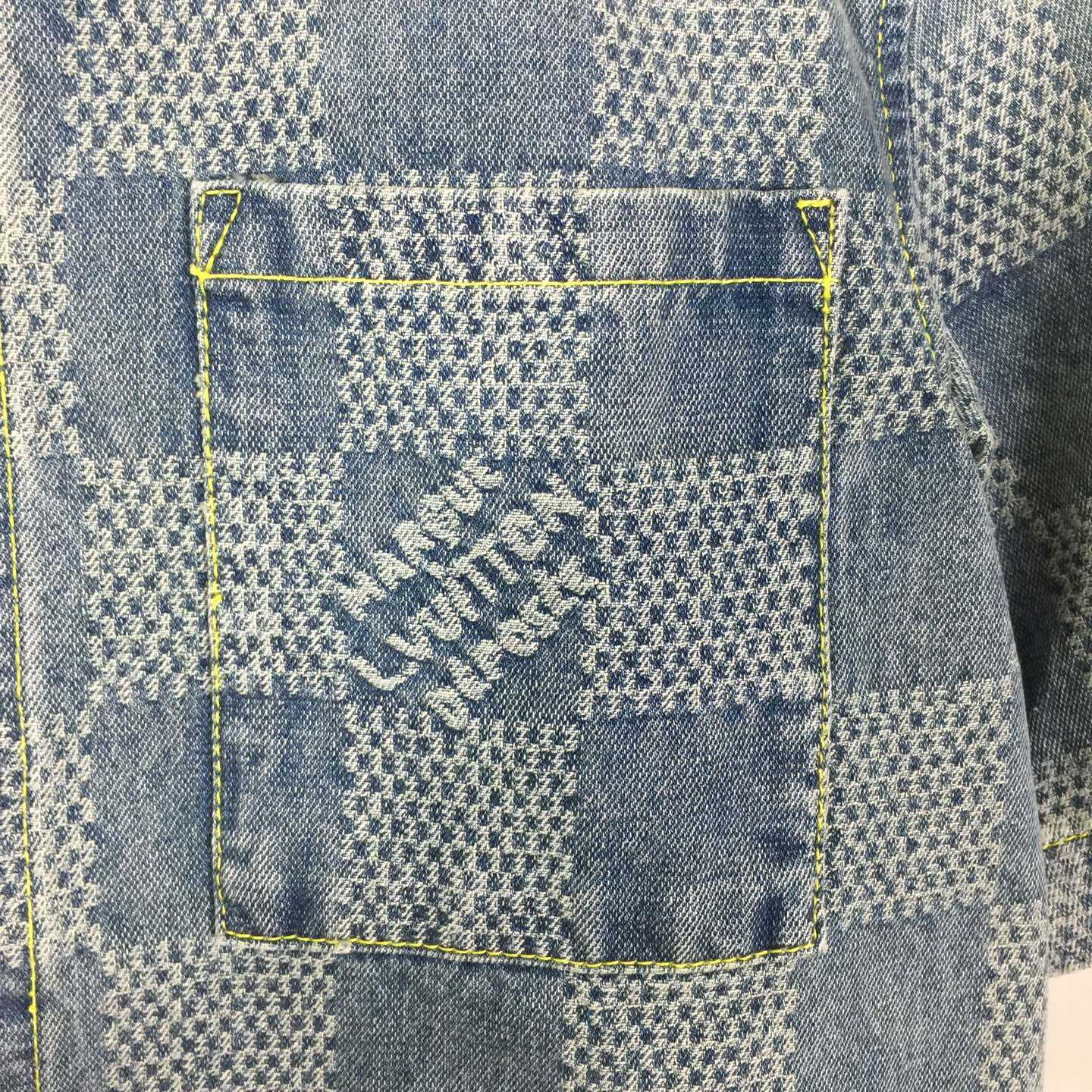 Louis Vuitton Damier 3D Light Denim Short-Sleeved Shirt   1AHVYX - DesignerGu