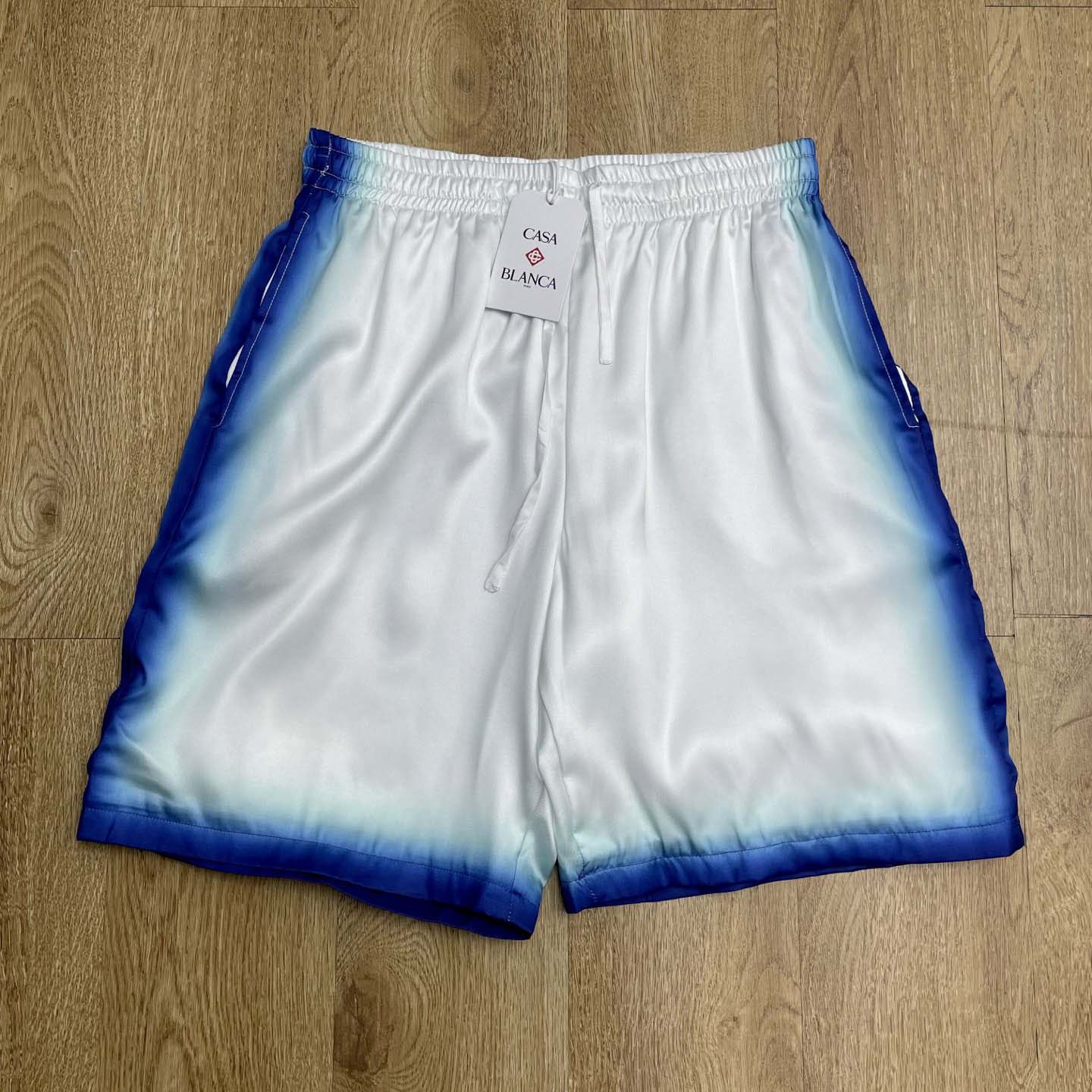 Casablanca White & Blue 'Casa Way' Skate Silk Shorts   CA3538 - DesignerGu