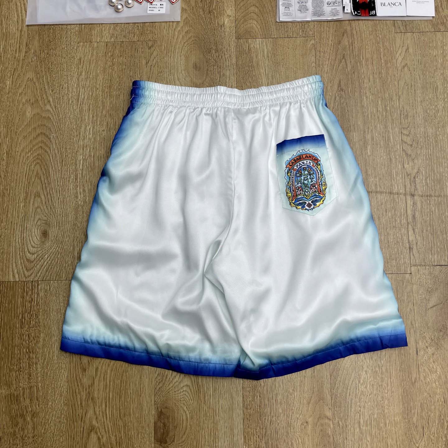 Casablanca White & Blue 'Casa Way' Skate Silk Shorts   CA3538 - DesignerGu