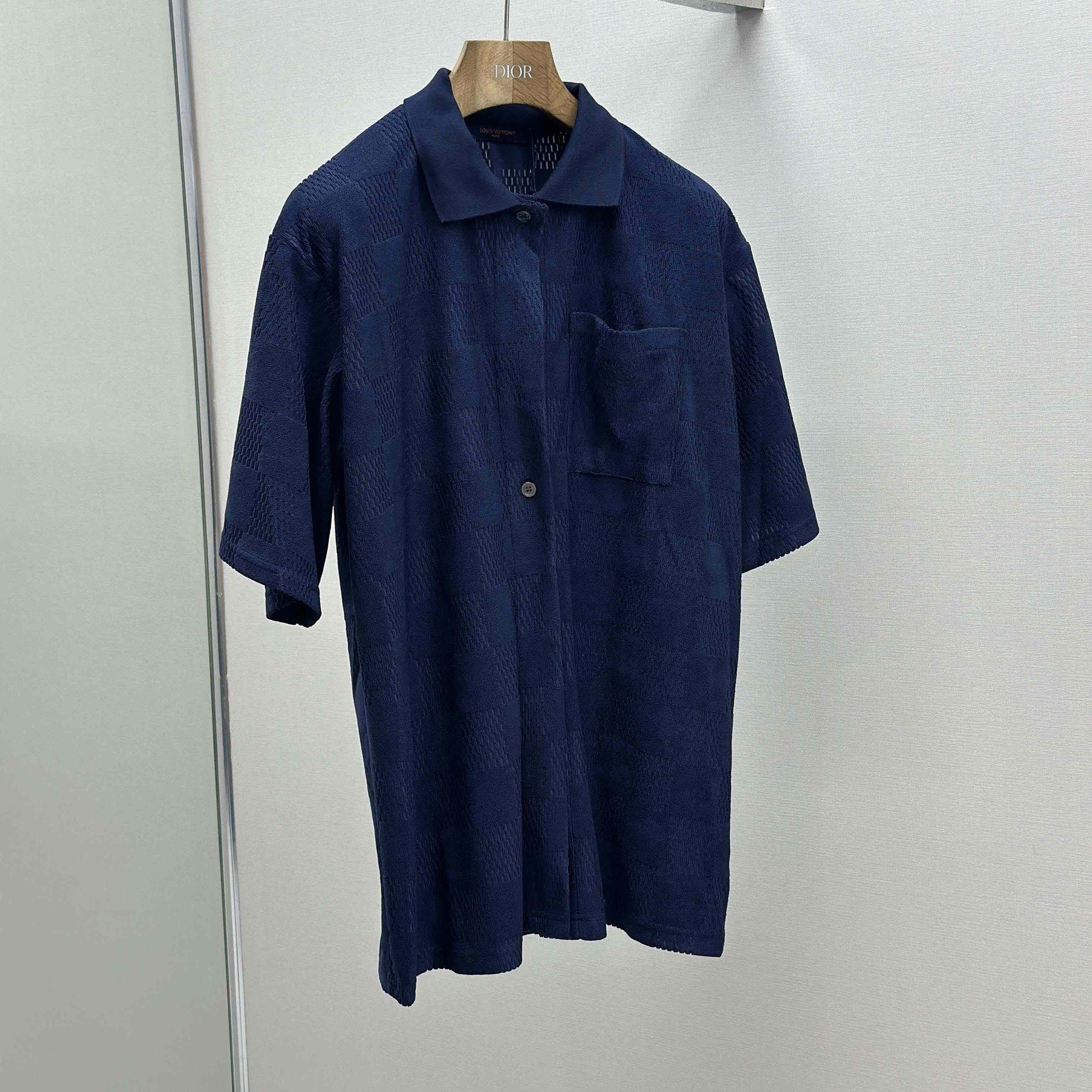 Louis Vuitton Damier French Terry Short-Sleeved Cotton-Blend Shirt   1AGK51 - DesignerGu