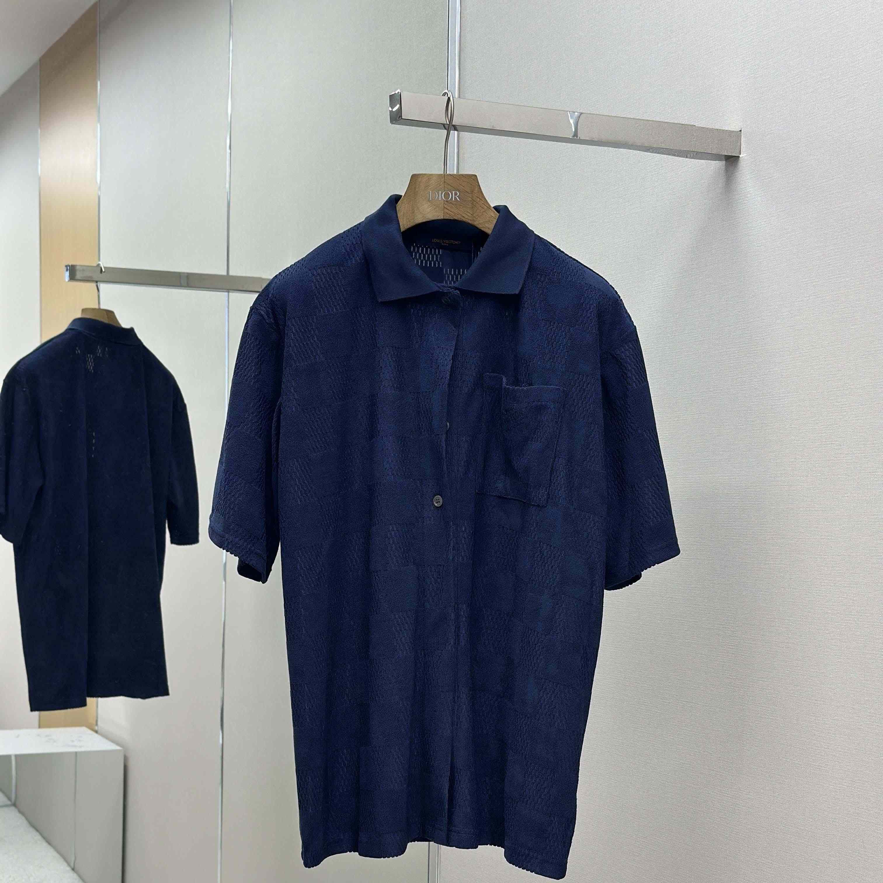 Louis Vuitton Damier French Terry Short-Sleeved Cotton-Blend Shirt   1AGK51 - DesignerGu