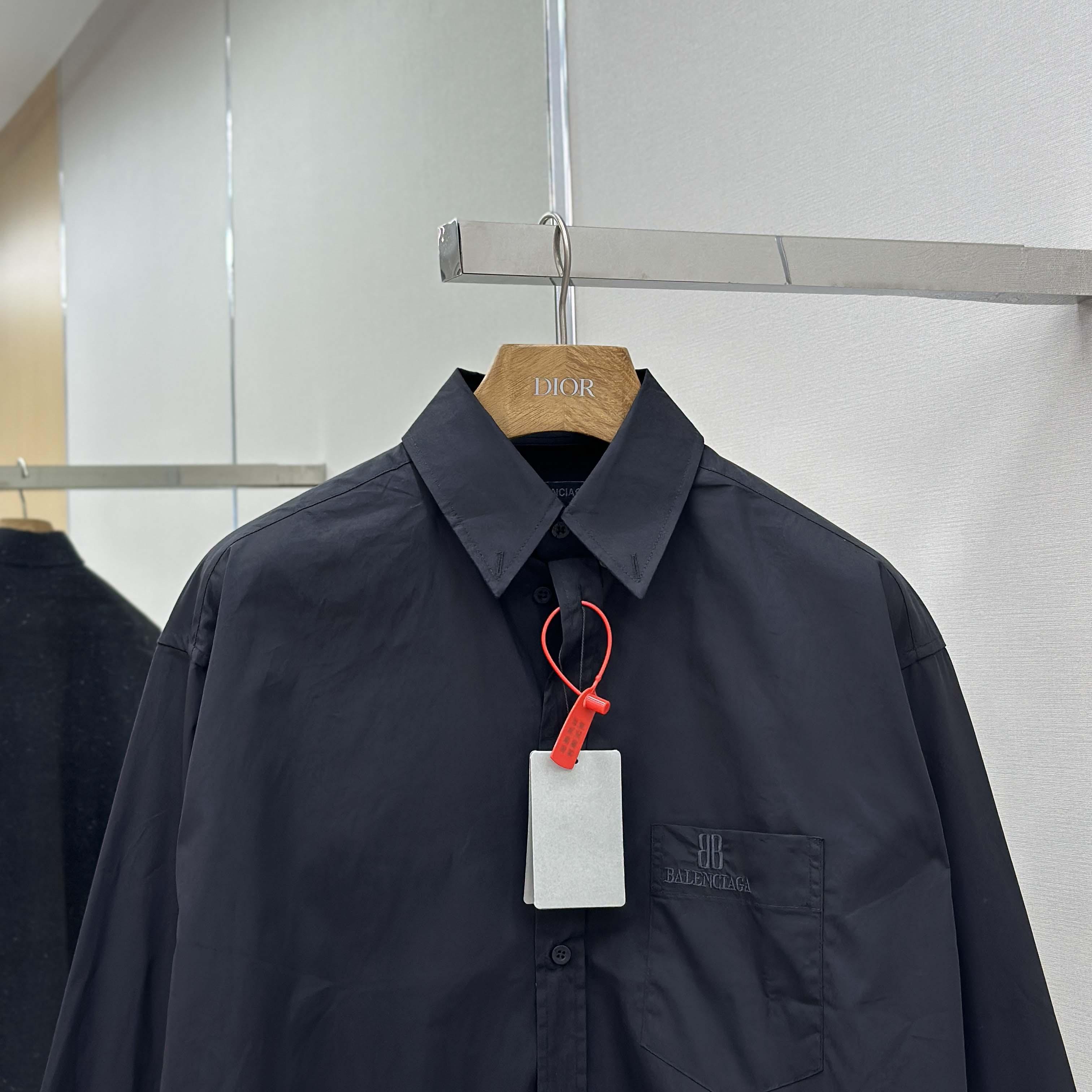 Balenciaga Large Fit Shirt In Black Cotton Poplin - DesignerGu