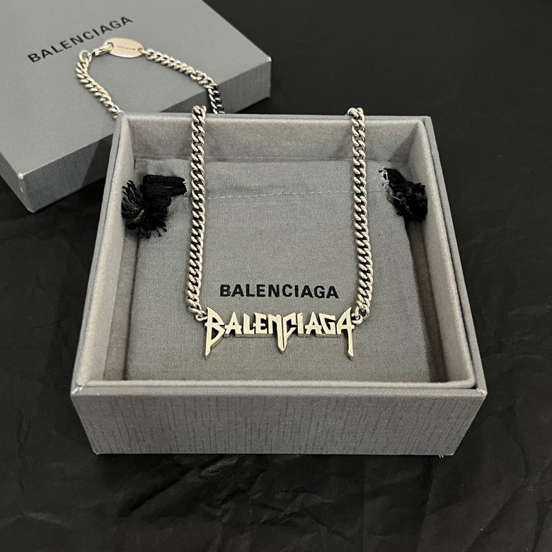 Balenciaga Typo Metal Necklace In Antique Silver Brass - DesignerGu