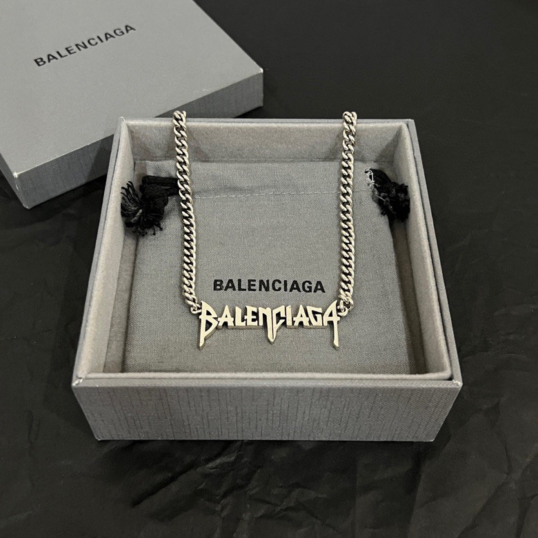 Balenciaga Typo Metal Necklace In Antique Silver Brass - DesignerGu