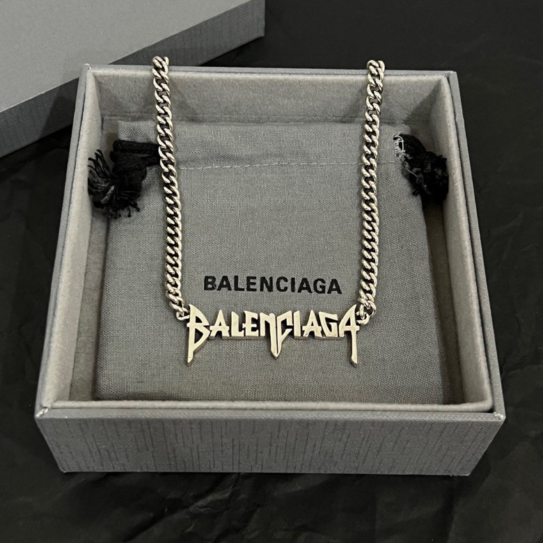 Balenciaga Typo Metal Necklace In Antique Silver Brass - DesignerGu