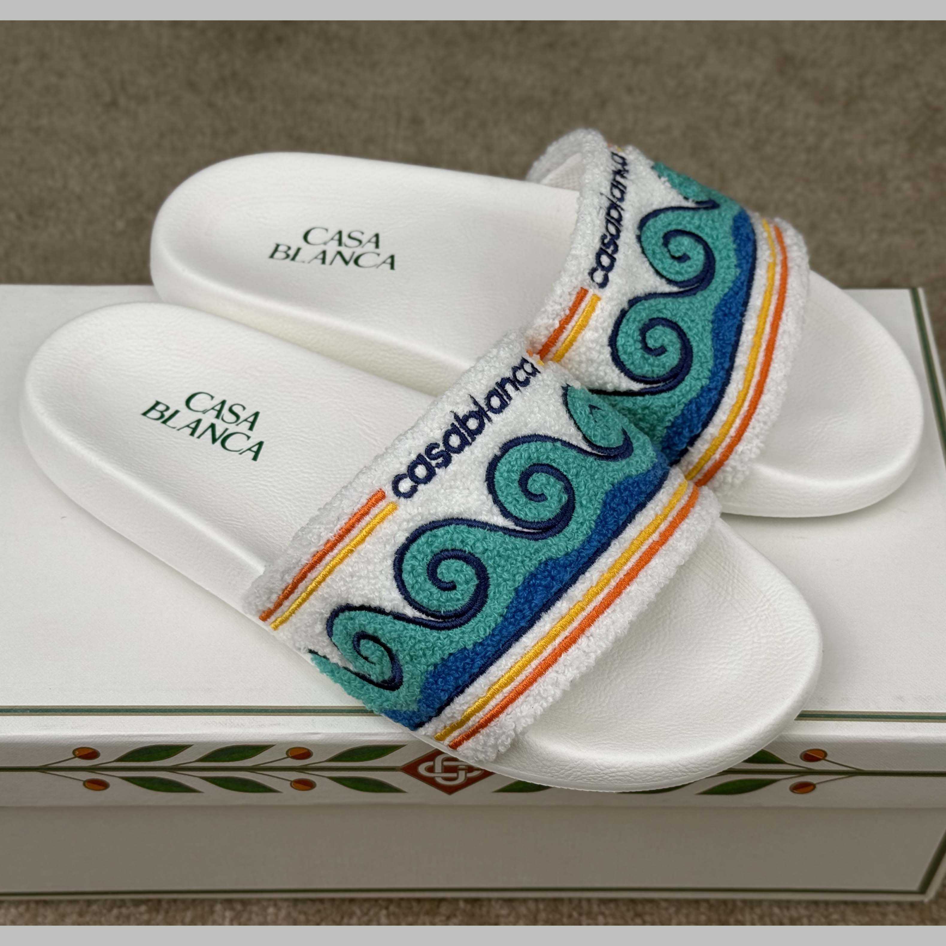 Casablanca Men's Embroidered Terry Slide Sandals - DesignerGu