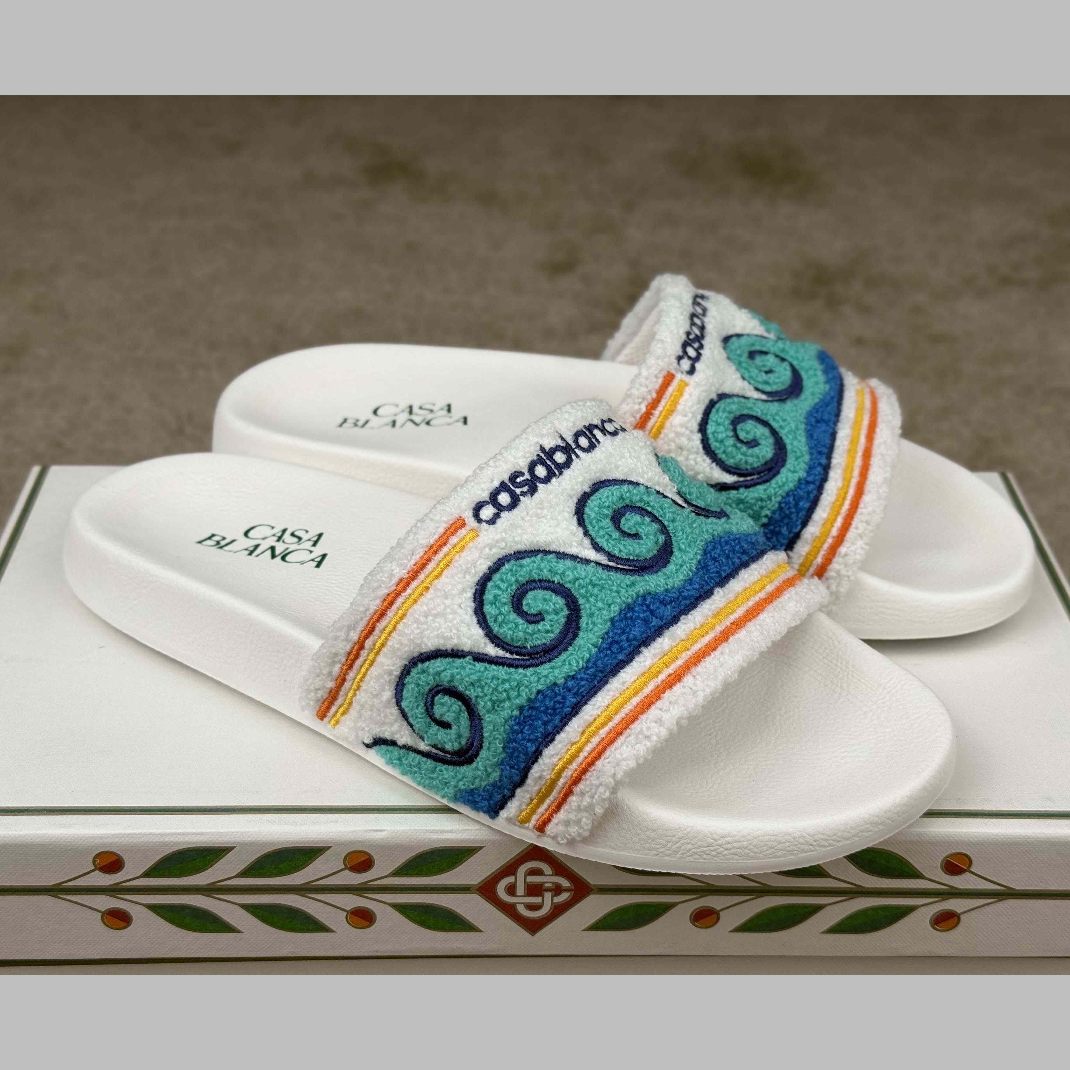 Casablanca Men's Embroidered Terry Slide Sandals - DesignerGu