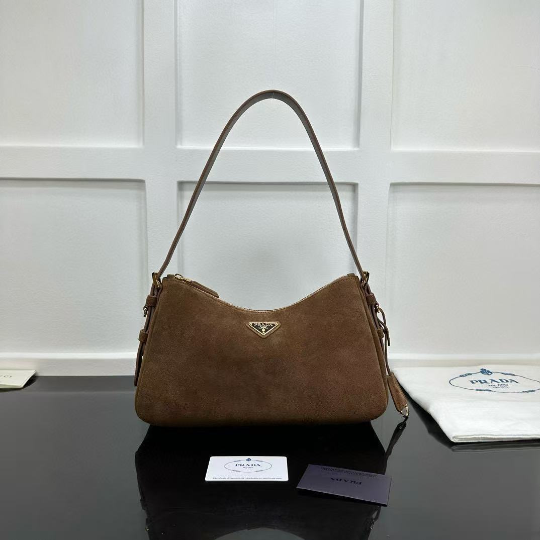 Prada Aimée Medium Suede Shoulder Bag - DesignerGu