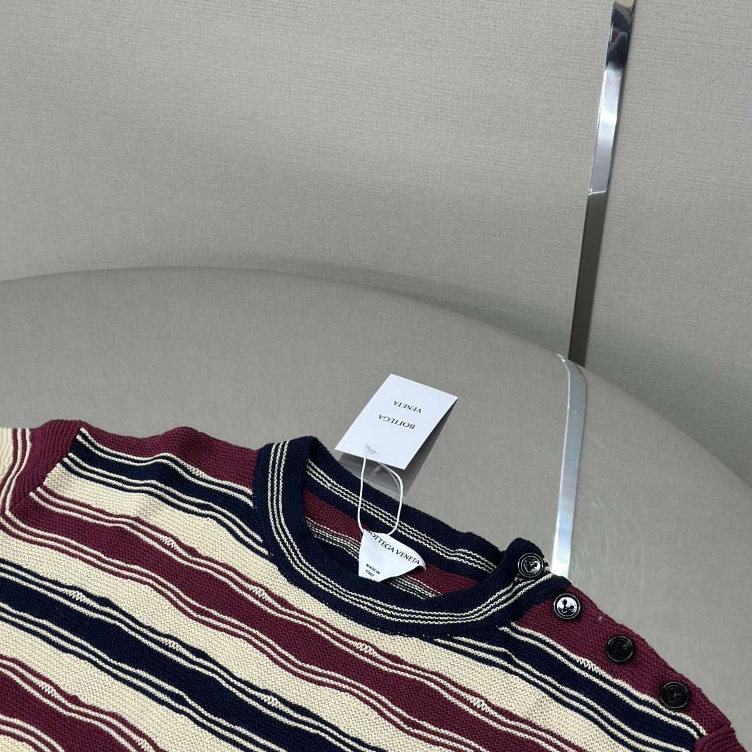 Bottega Veneta Men's Red Distorted Stripe Linen & Cotton Sweater  - DesignerGu