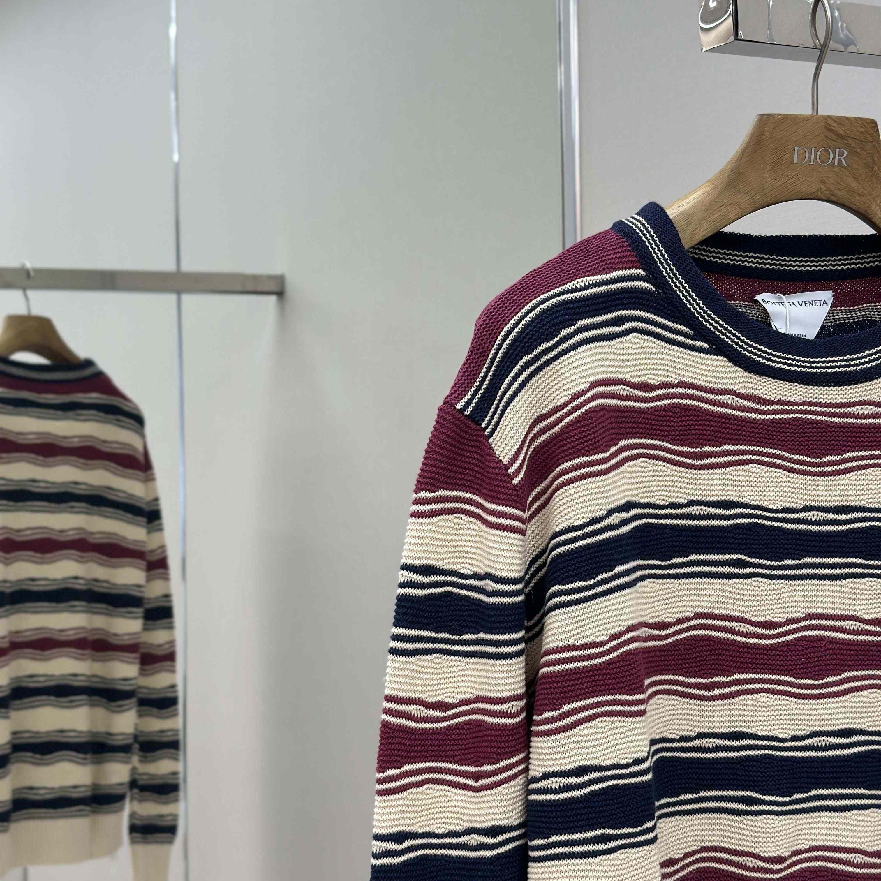 Bottega Veneta Men's Red Distorted Stripe Linen & Cotton Sweater  - DesignerGu