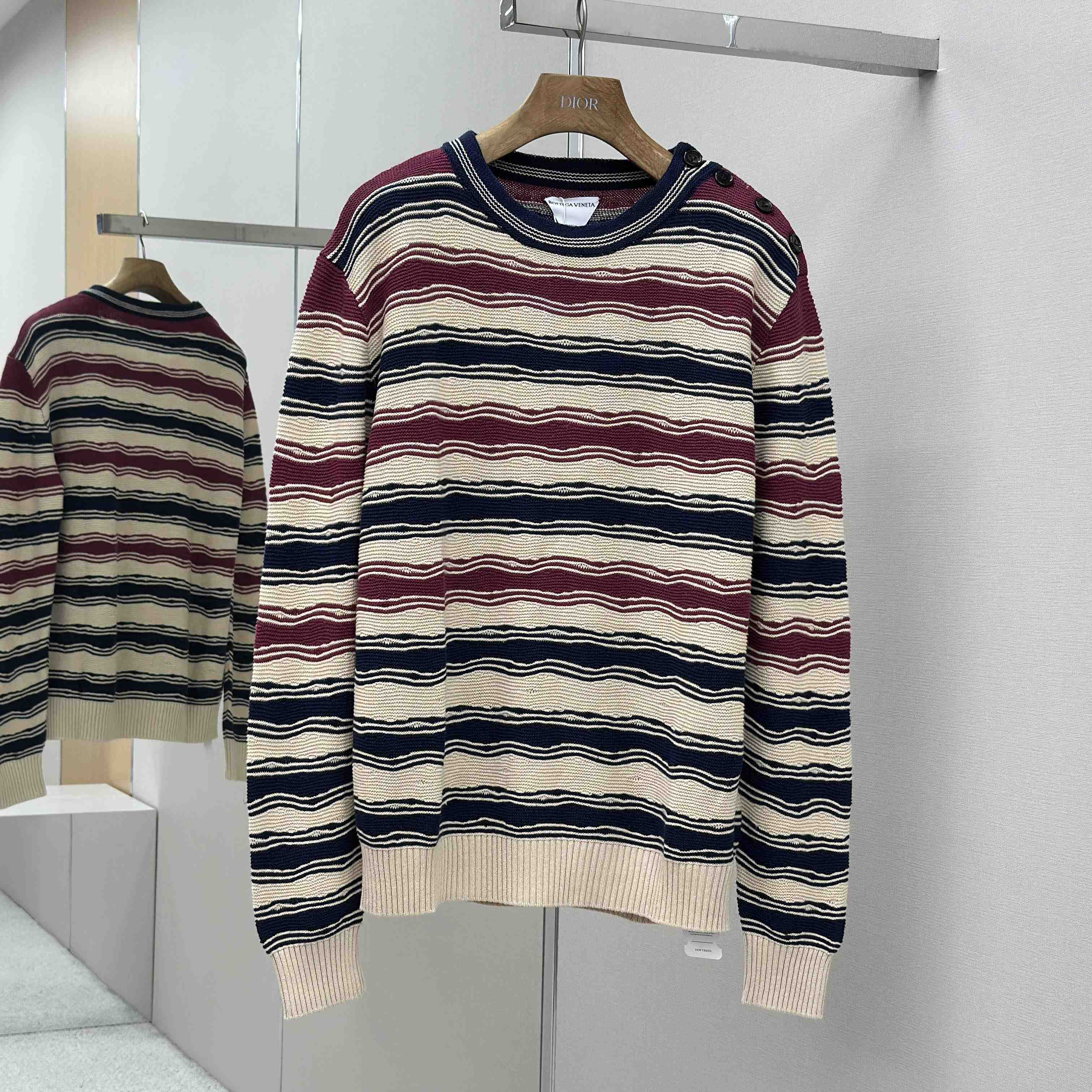 Bottega Veneta Men's Red Distorted Stripe Linen & Cotton Sweater  - DesignerGu