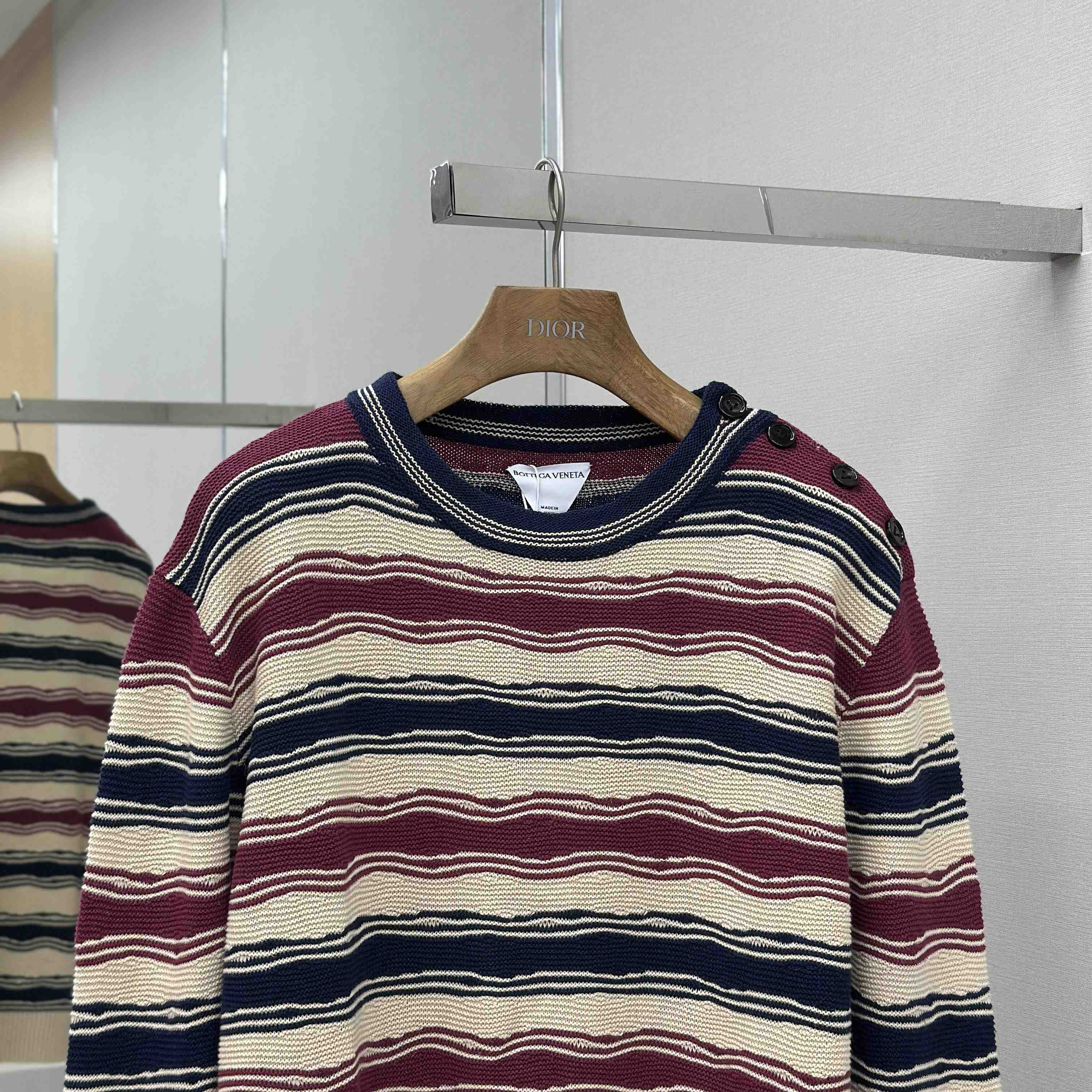 Bottega Veneta Men's Red Distorted Stripe Linen & Cotton Sweater  - DesignerGu