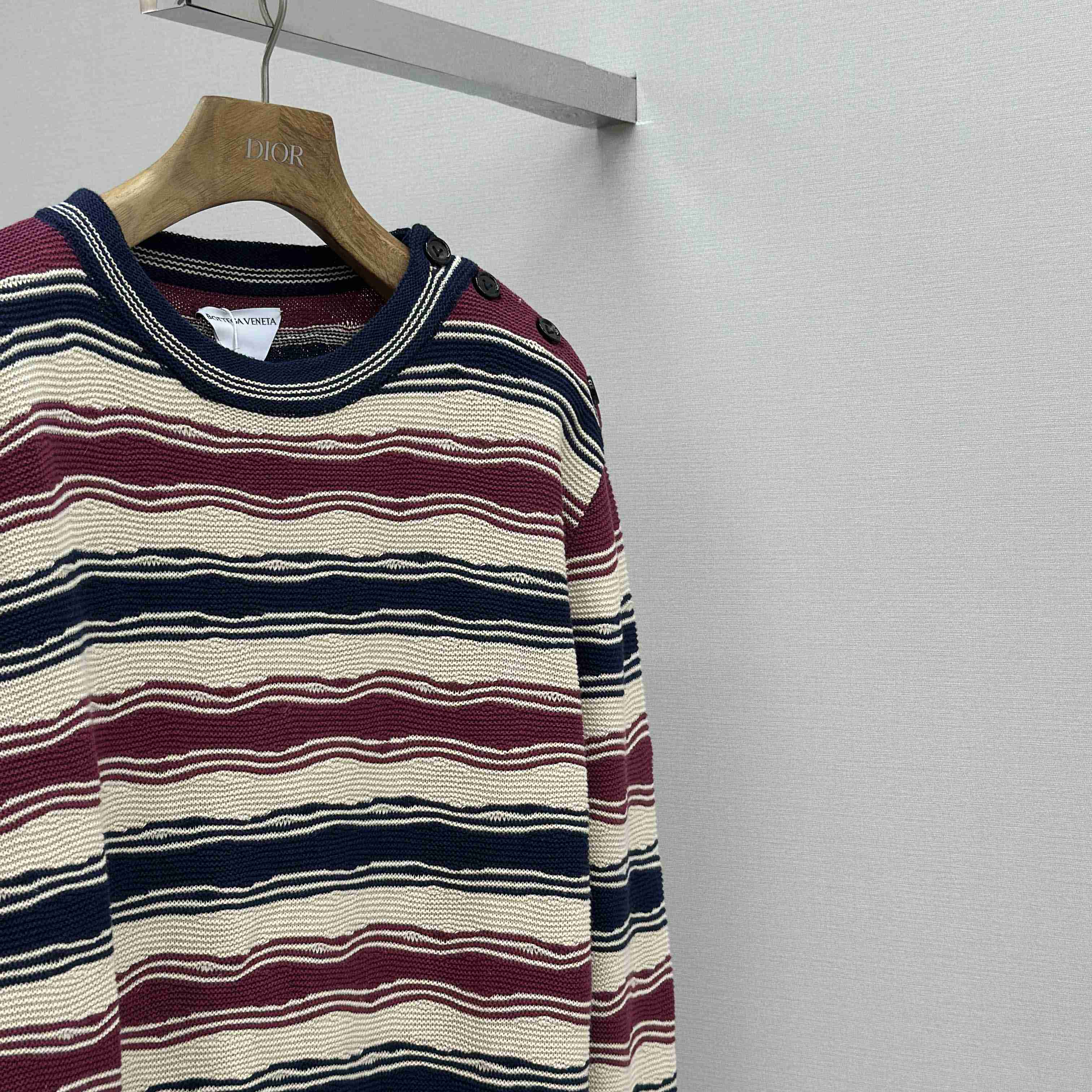 Bottega Veneta Men's Red Distorted Stripe Linen & Cotton Sweater  - DesignerGu