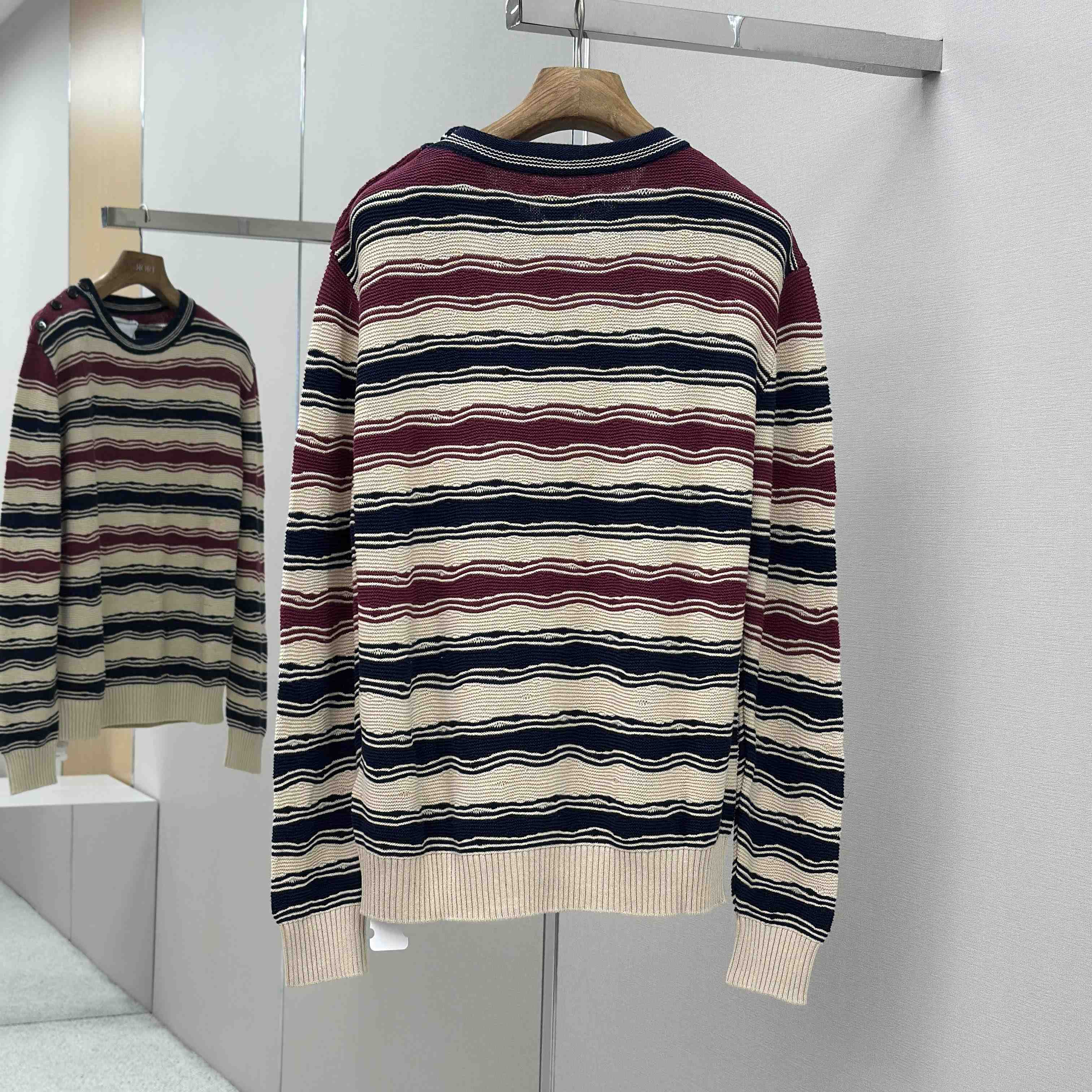 Bottega Veneta Men's Red Distorted Stripe Linen & Cotton Sweater  - DesignerGu