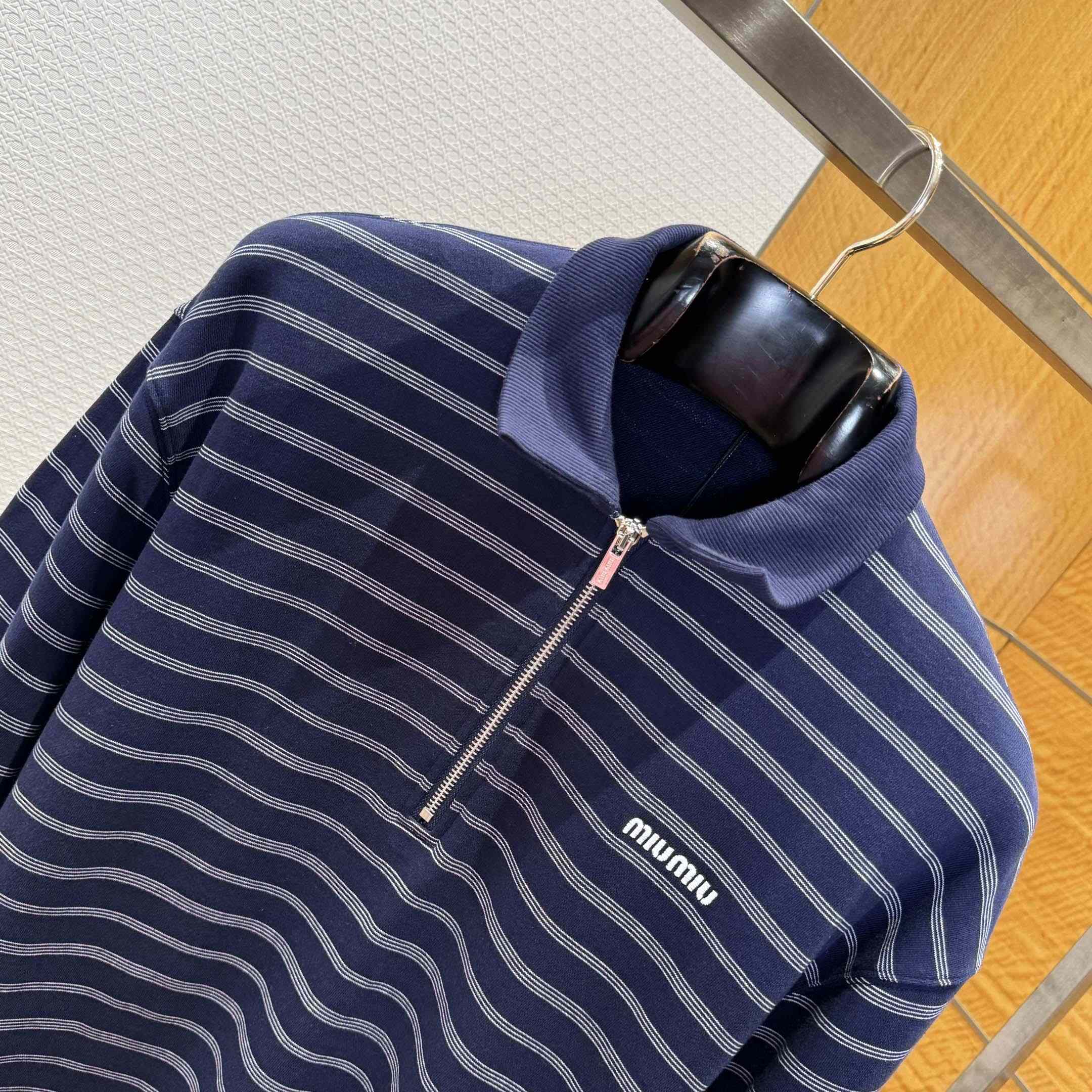 Miu Miu Striped ZIp-Up Polo Shirt - DesignerGu