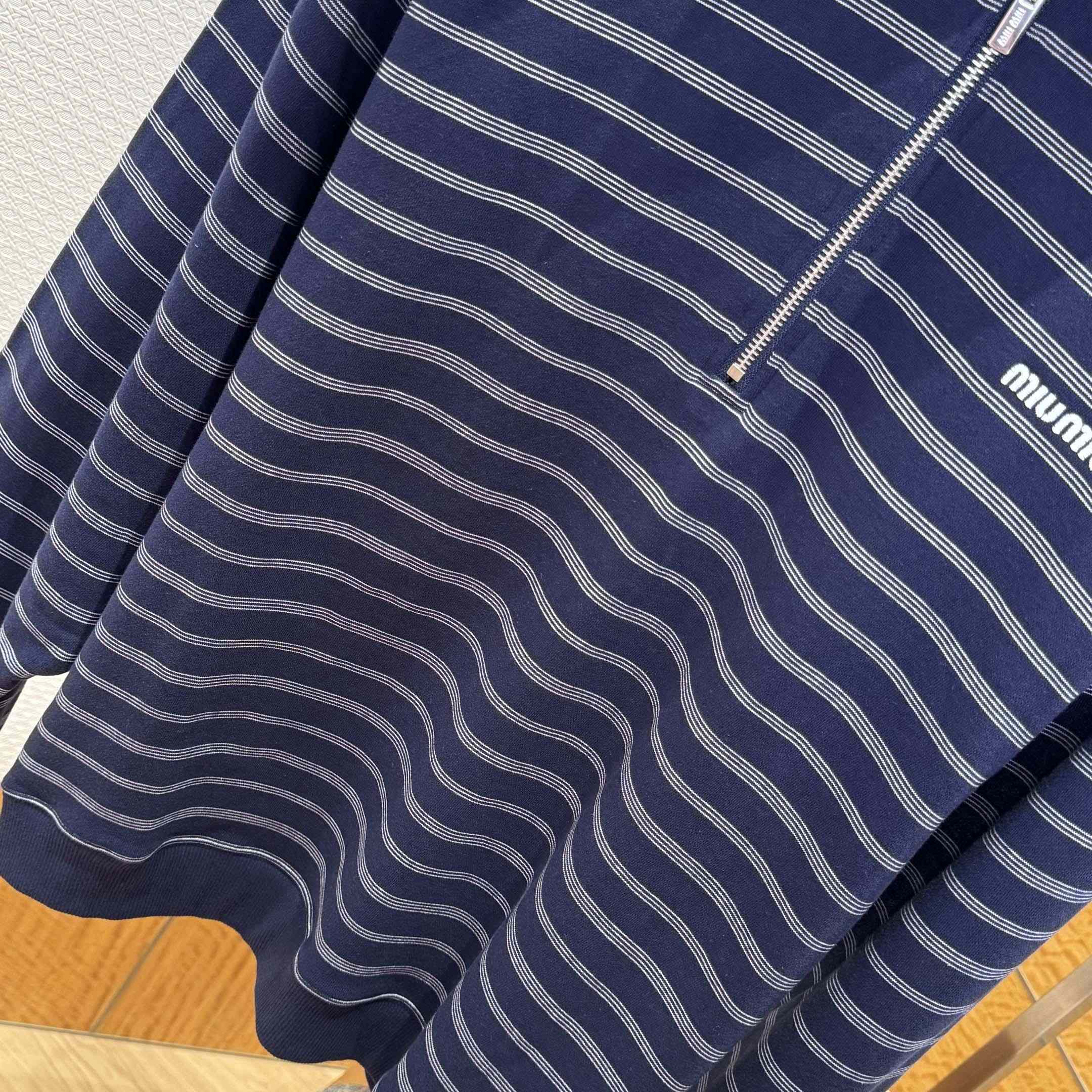 Miu Miu Striped ZIp-Up Polo Shirt - DesignerGu