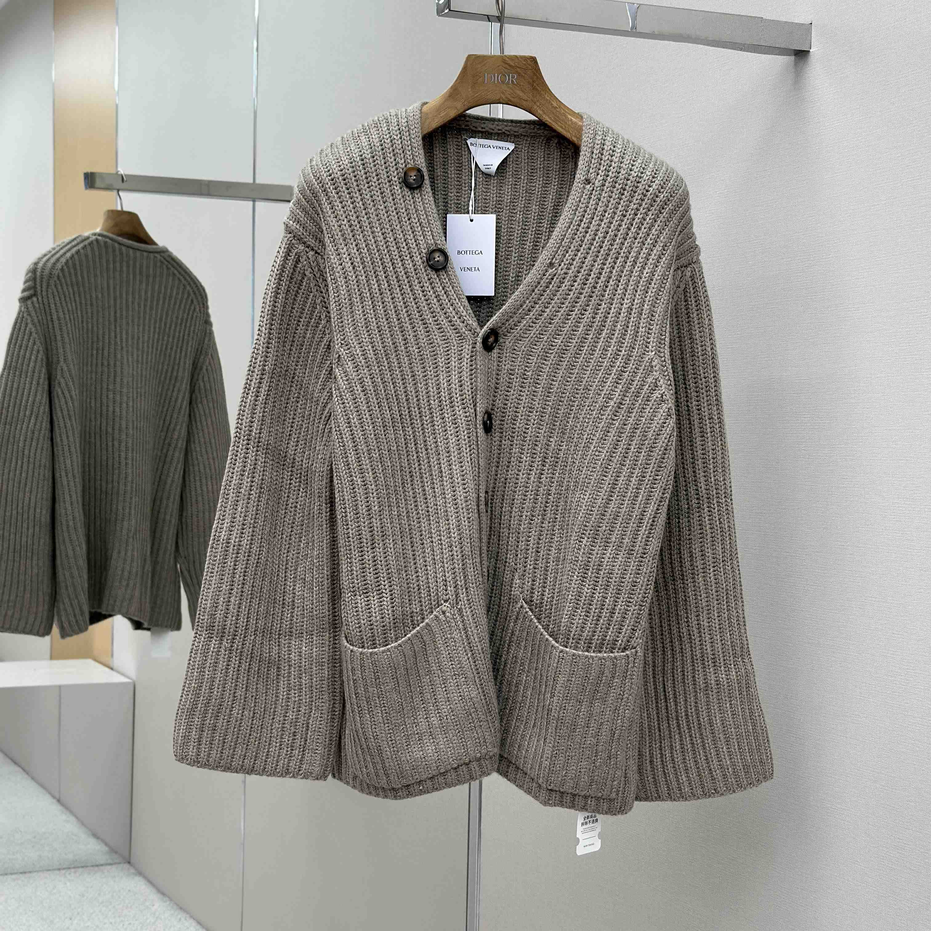 Bottega Veneta Neutral V-Neck Knit Cardigan - DesignerGu