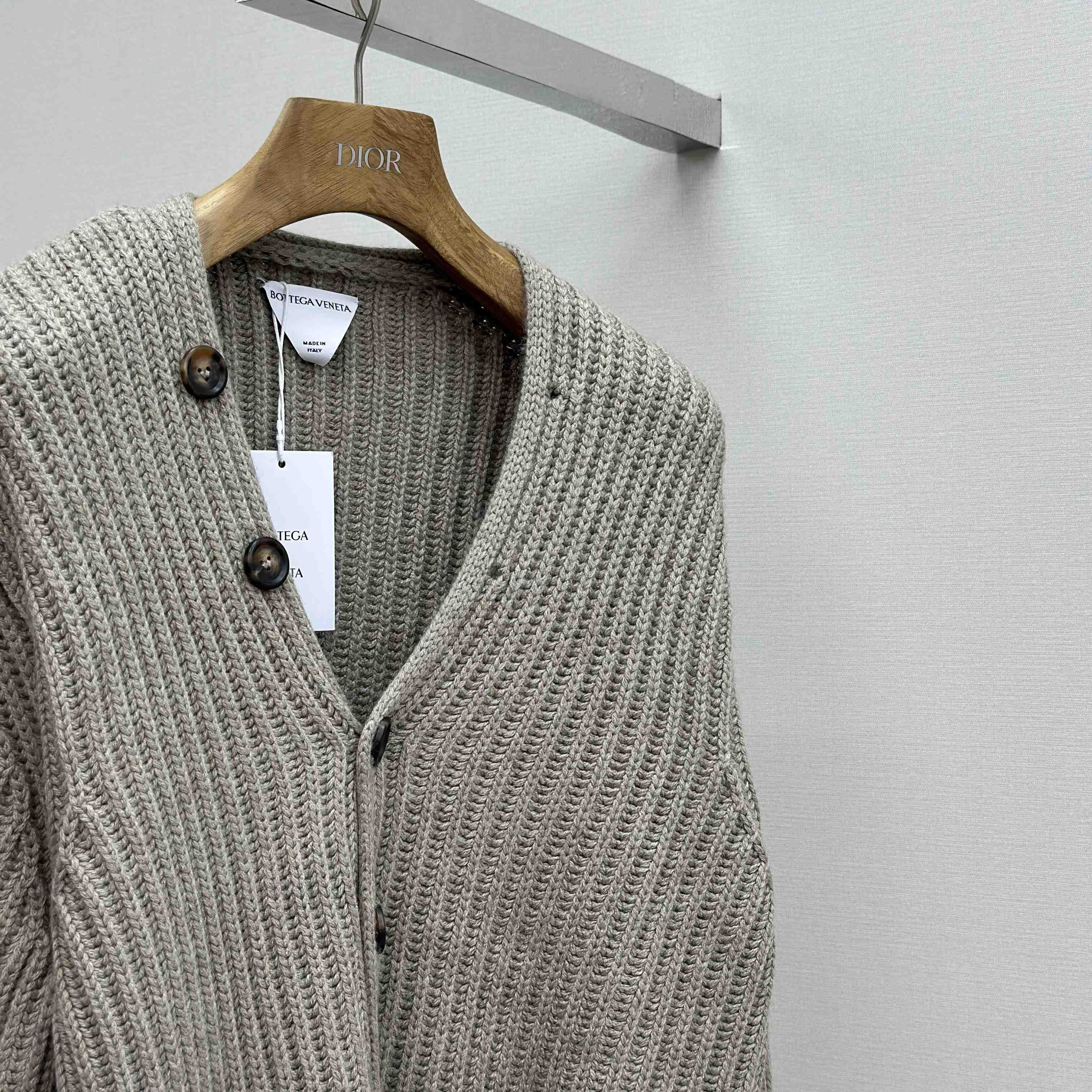 Bottega Veneta Neutral V-Neck Knit Cardigan - DesignerGu