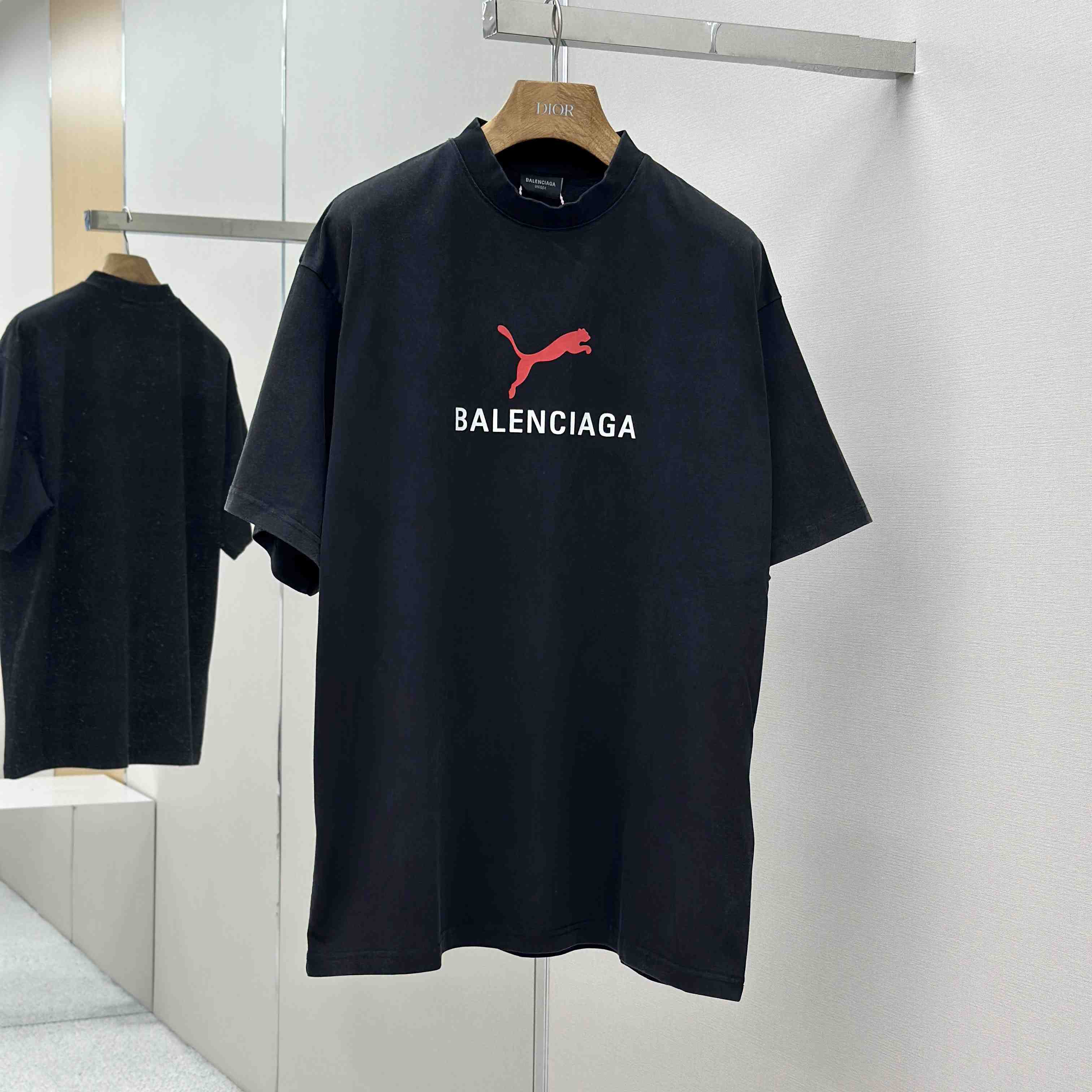 Balenciaga I PUMA Oversized T-Shirt in faded washed black dry jersey - DesignerGu