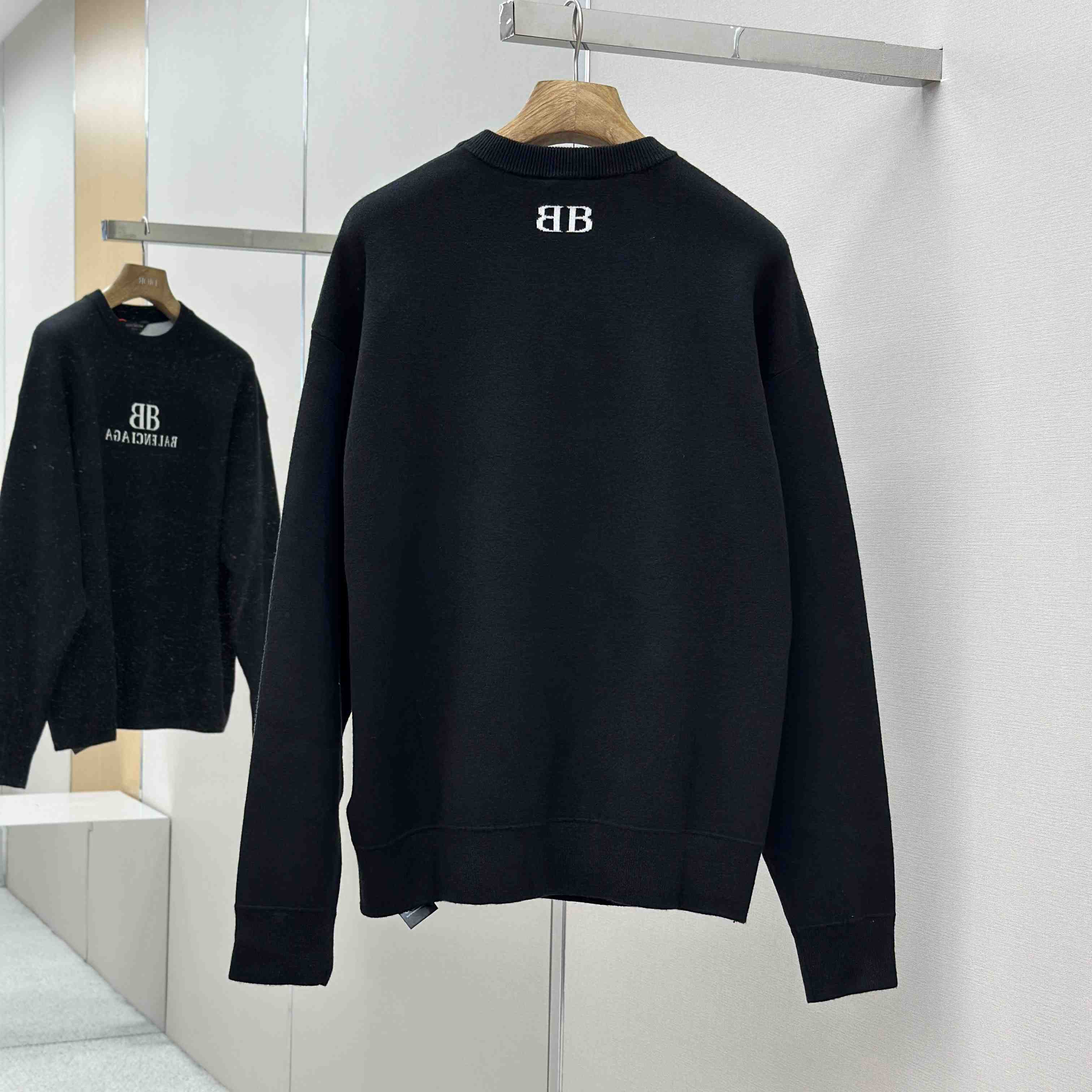 Balenciaga Crewneck Sweater In Black And White Wool Knit - DesignerGu