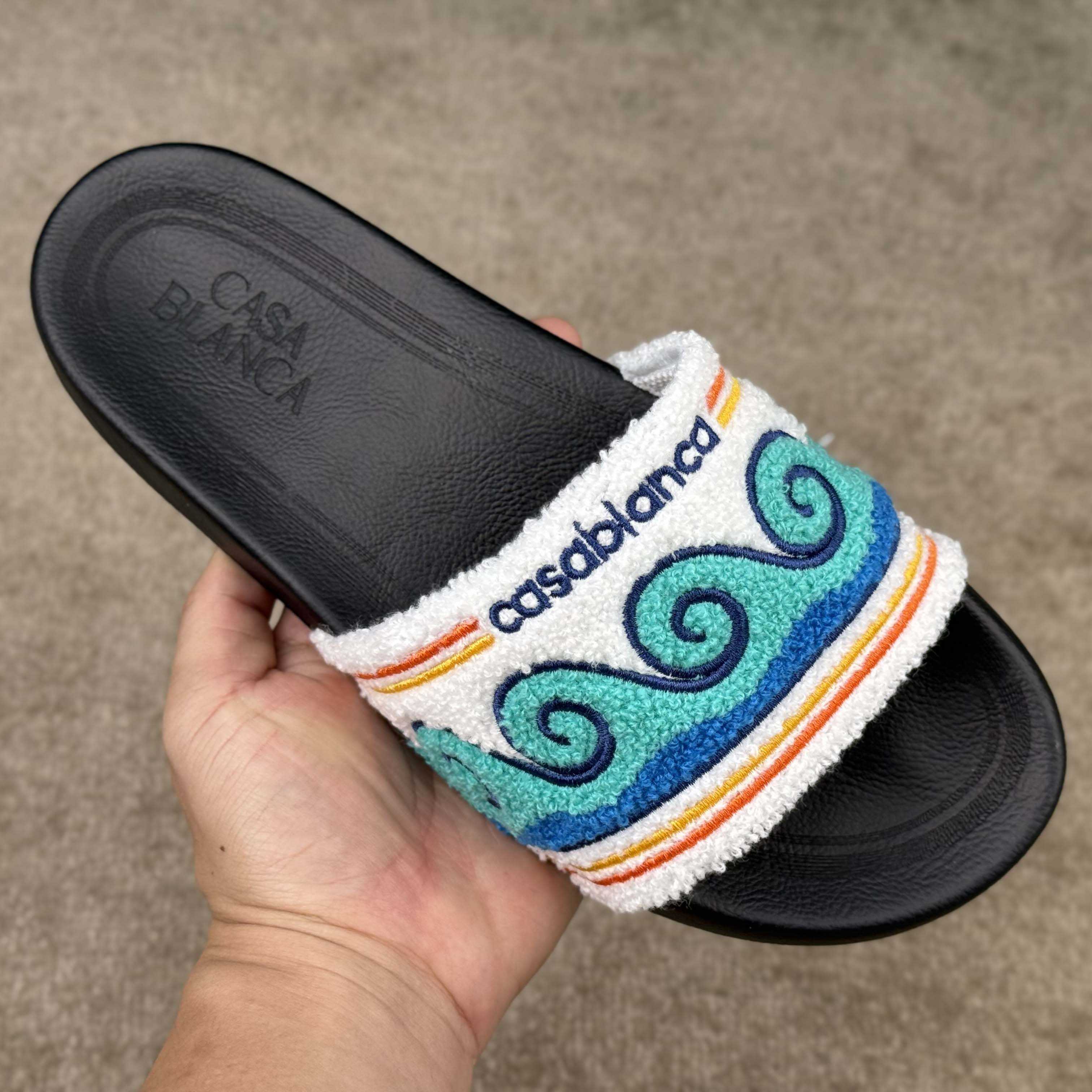 Casablanca Men's Embroidered Terry Slide Sandals - DesignerGu