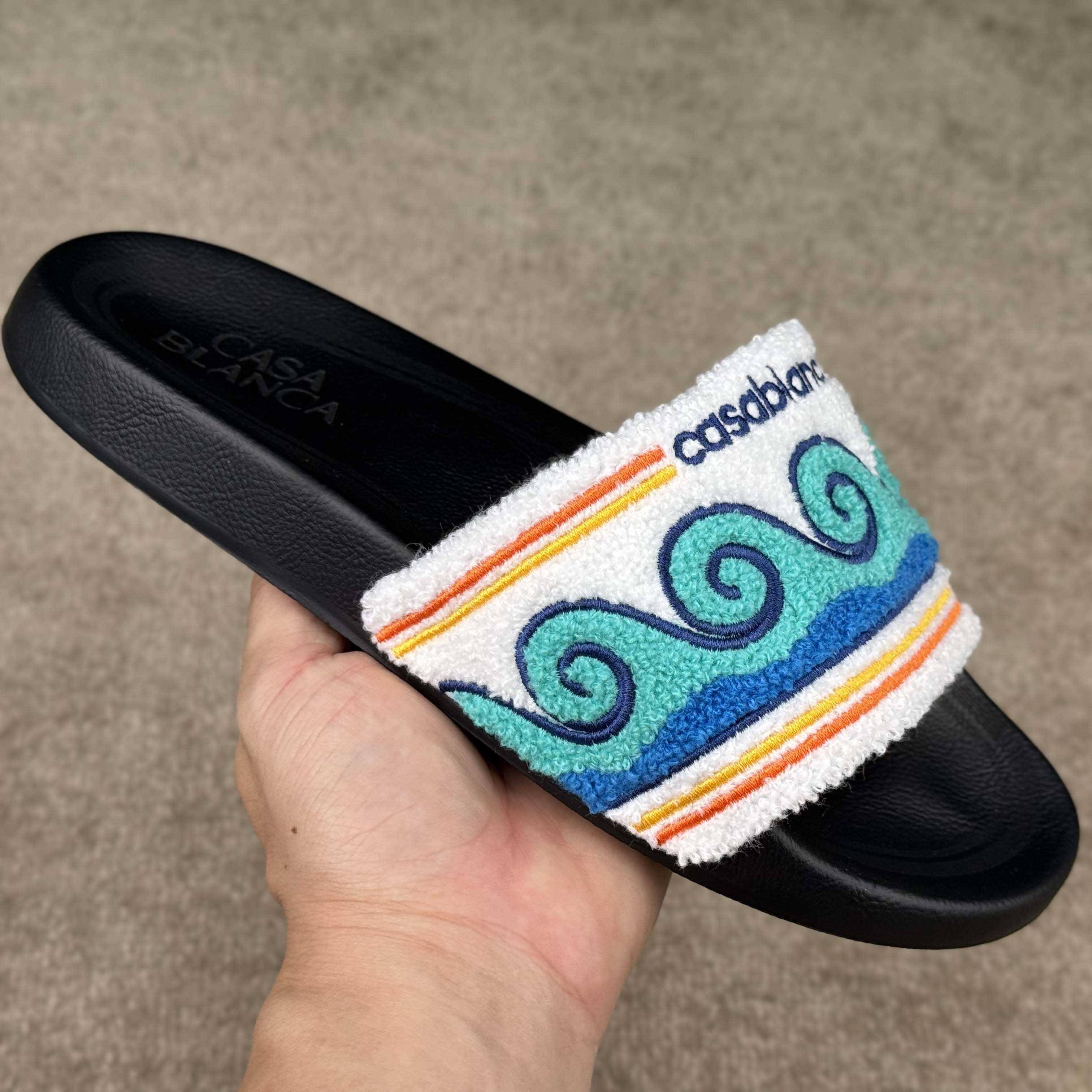 Casablanca Men's Embroidered Terry Slide Sandals - DesignerGu