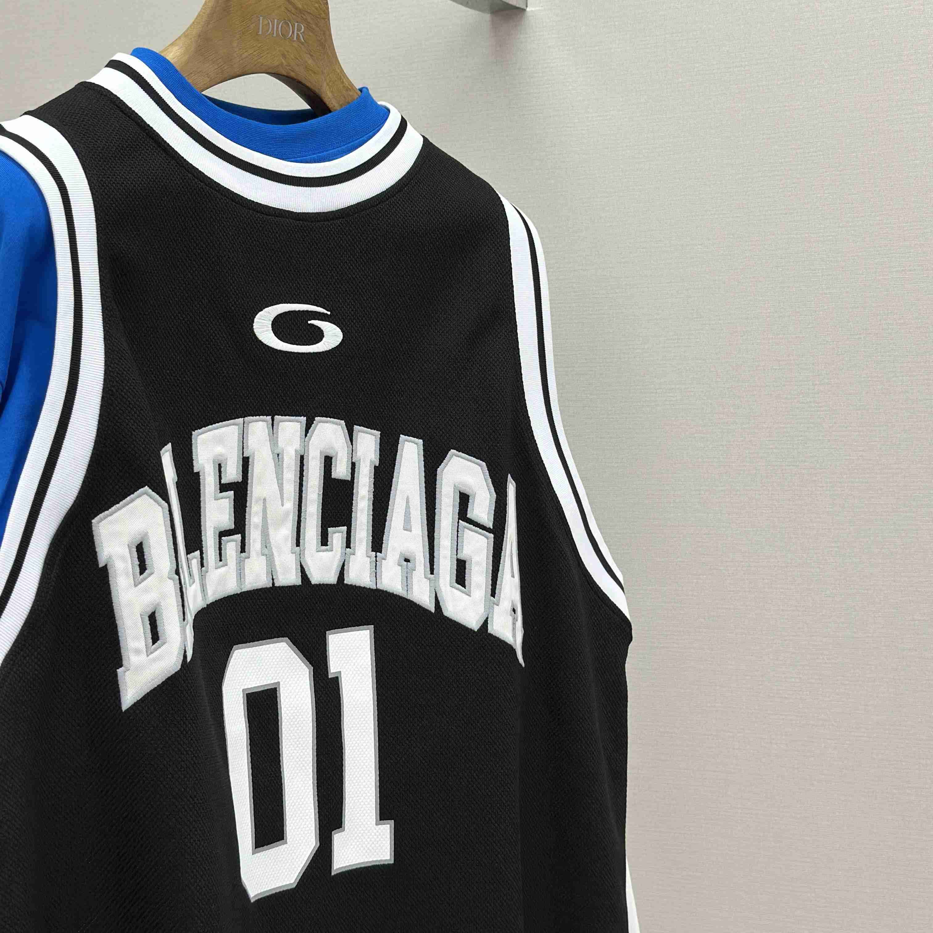 Balenciaga Basketball Series - Layered Long Sleeve T-Shirt In Black And White Sporty Mesh Jersey - DesignerGu