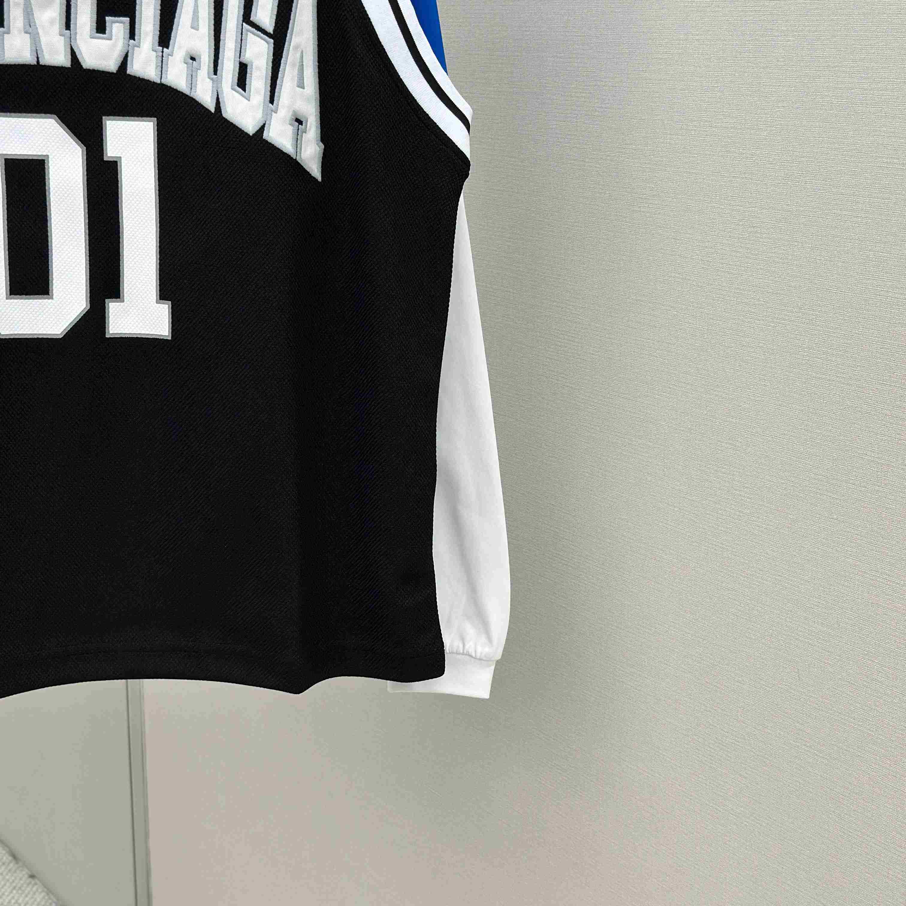 Balenciaga Basketball Series - Layered Long Sleeve T-Shirt In Black And White Sporty Mesh Jersey - DesignerGu