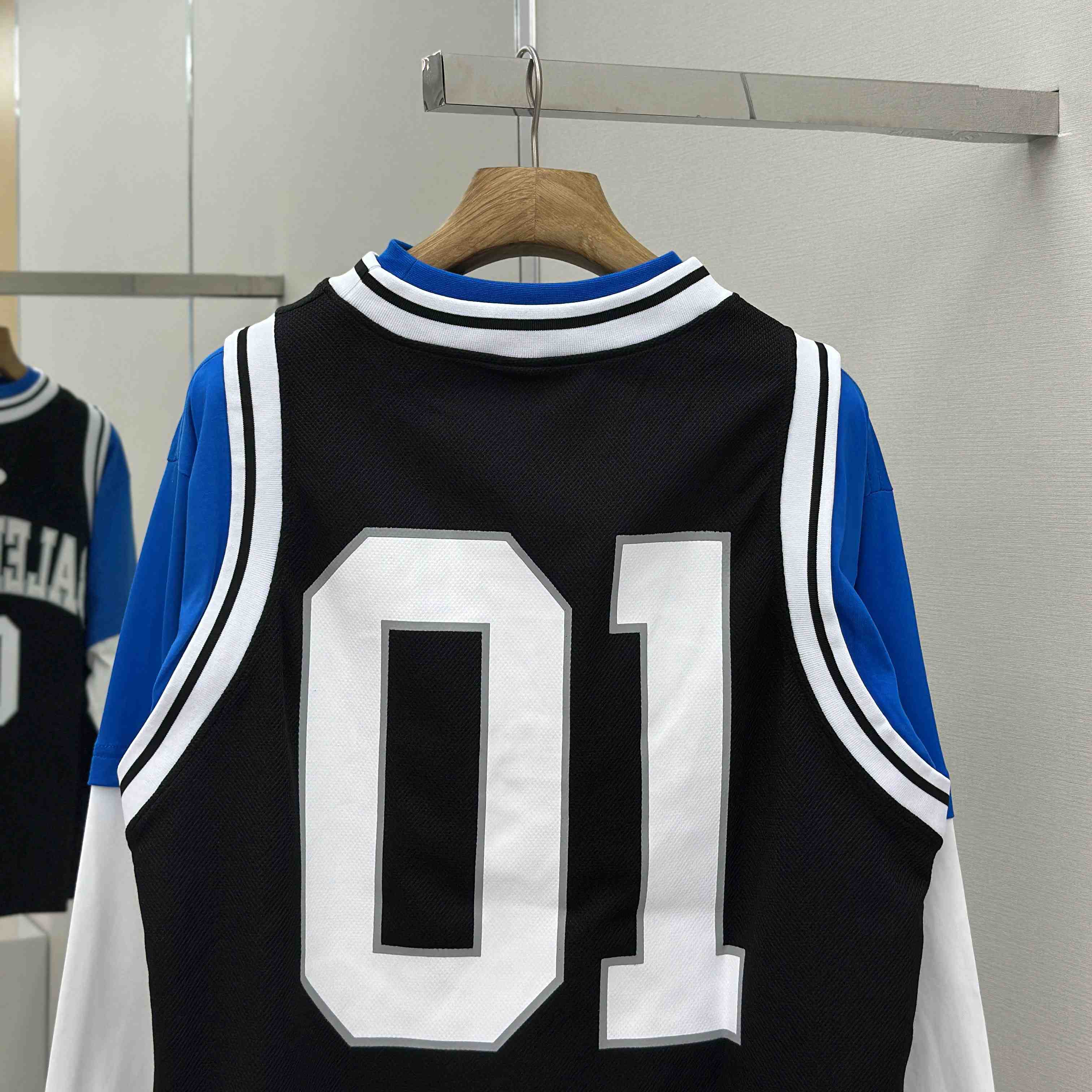 Balenciaga Basketball Series - Layered Long Sleeve T-Shirt In Black And White Sporty Mesh Jersey - DesignerGu