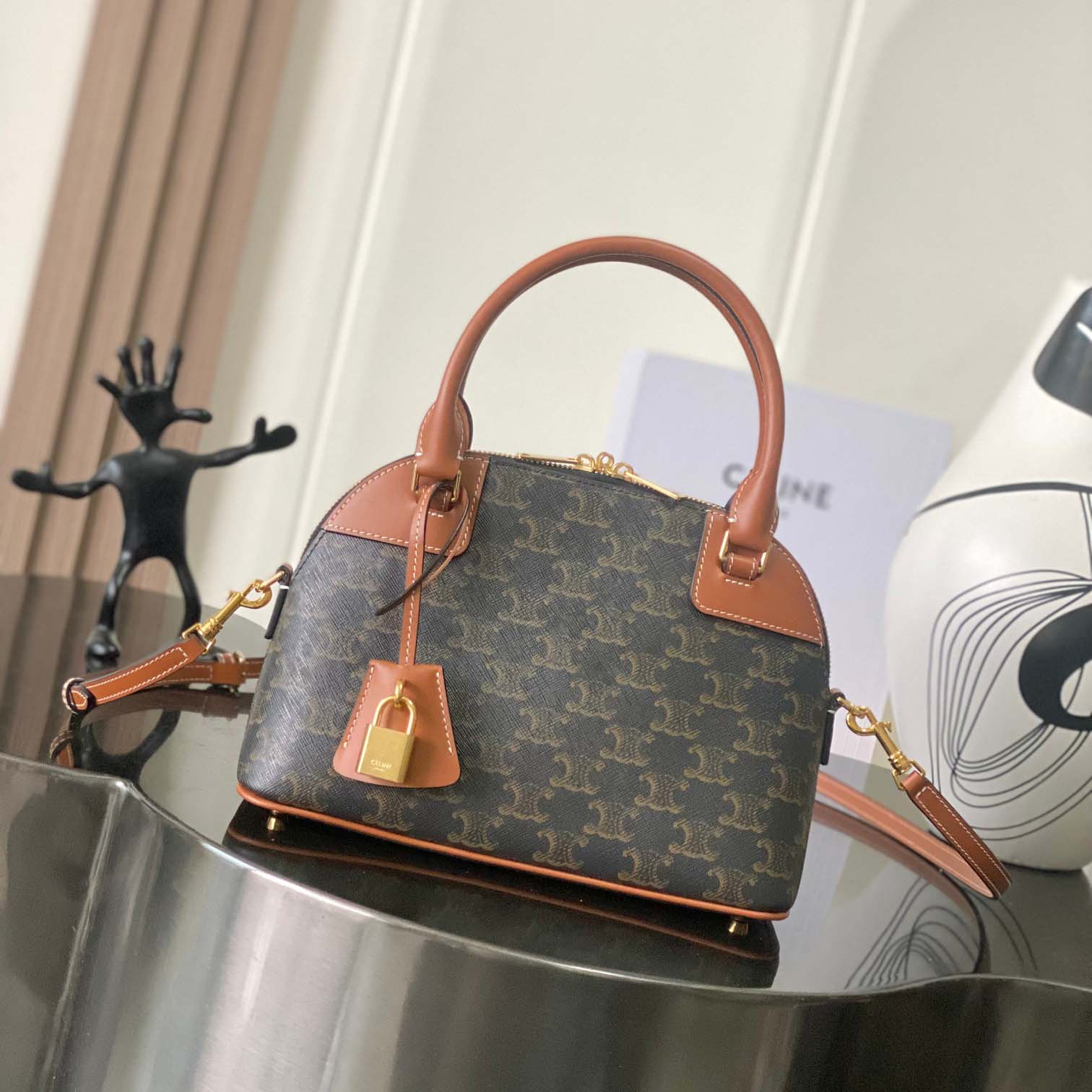 Celine Small Bowling In Triomphe Canvas And Calfskin  - DesignerGu