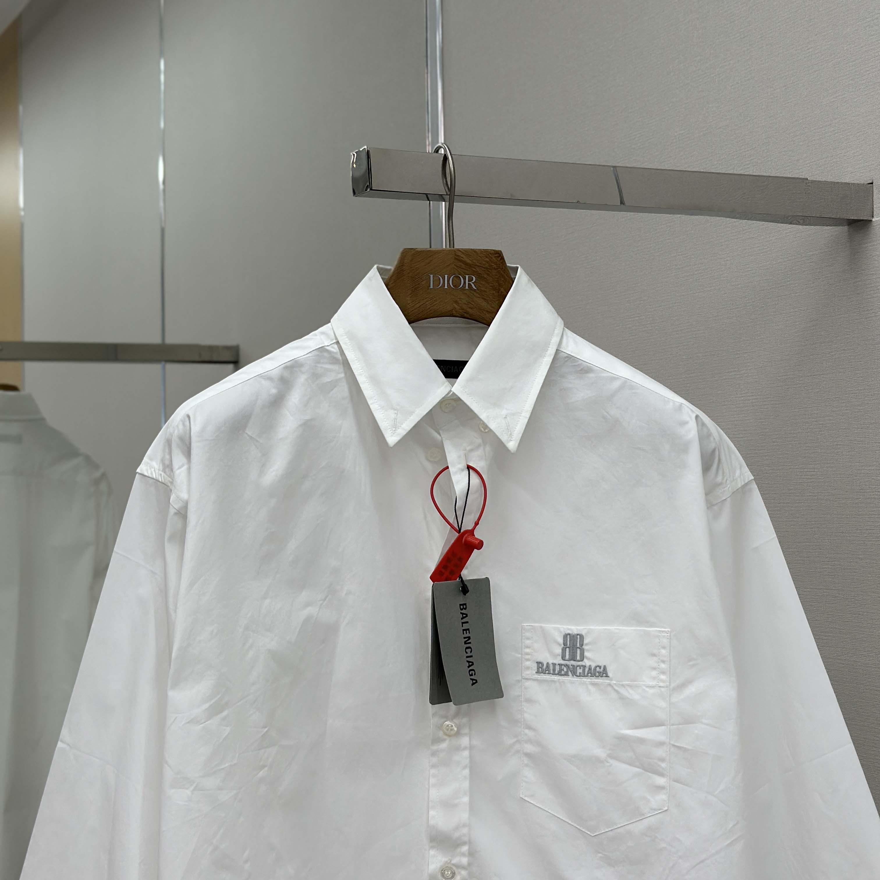 Balenciaga Large Fit Shirt In White Cotton Poplin - DesignerGu