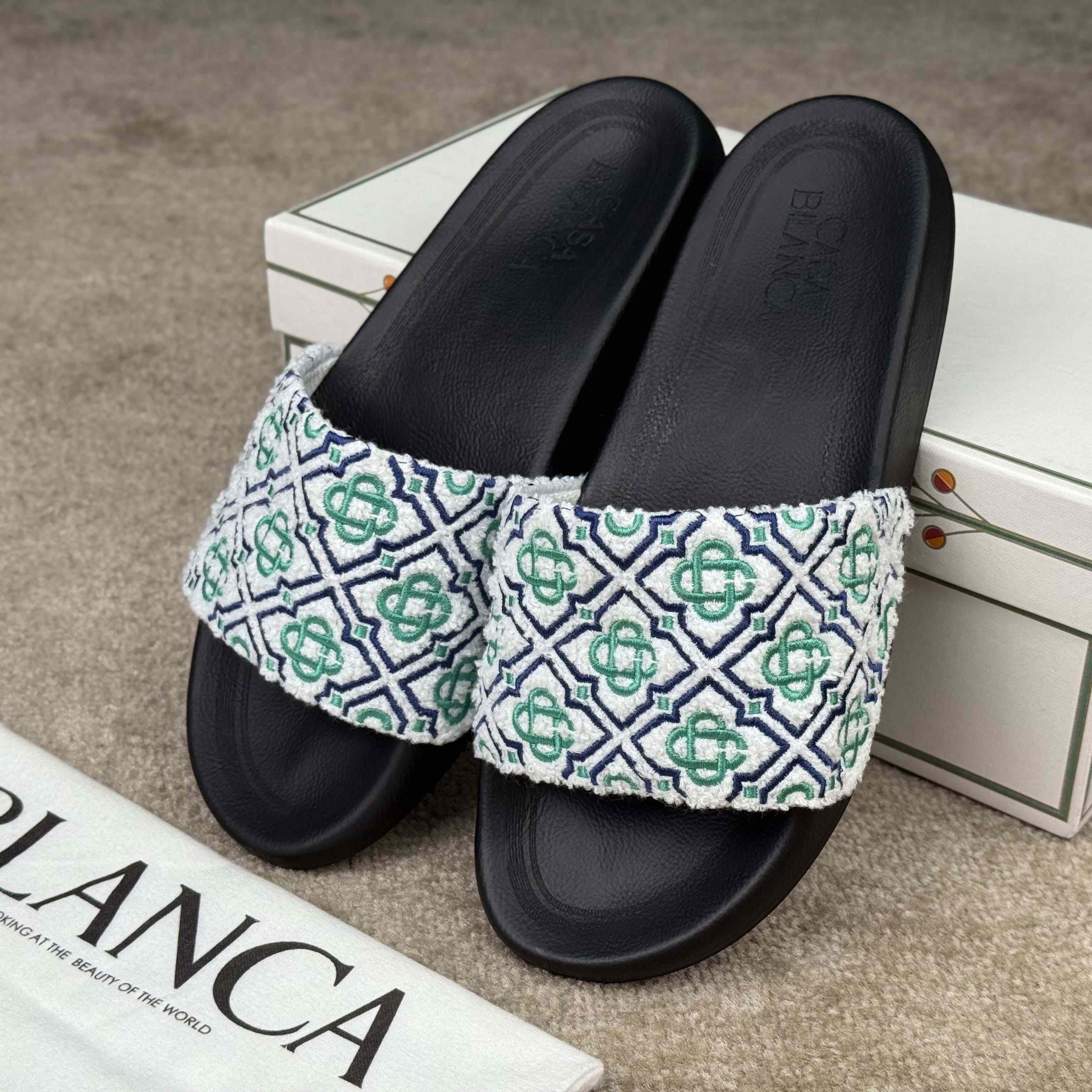 Casablanca Embroidered-monogram Slides - DesignerGu
